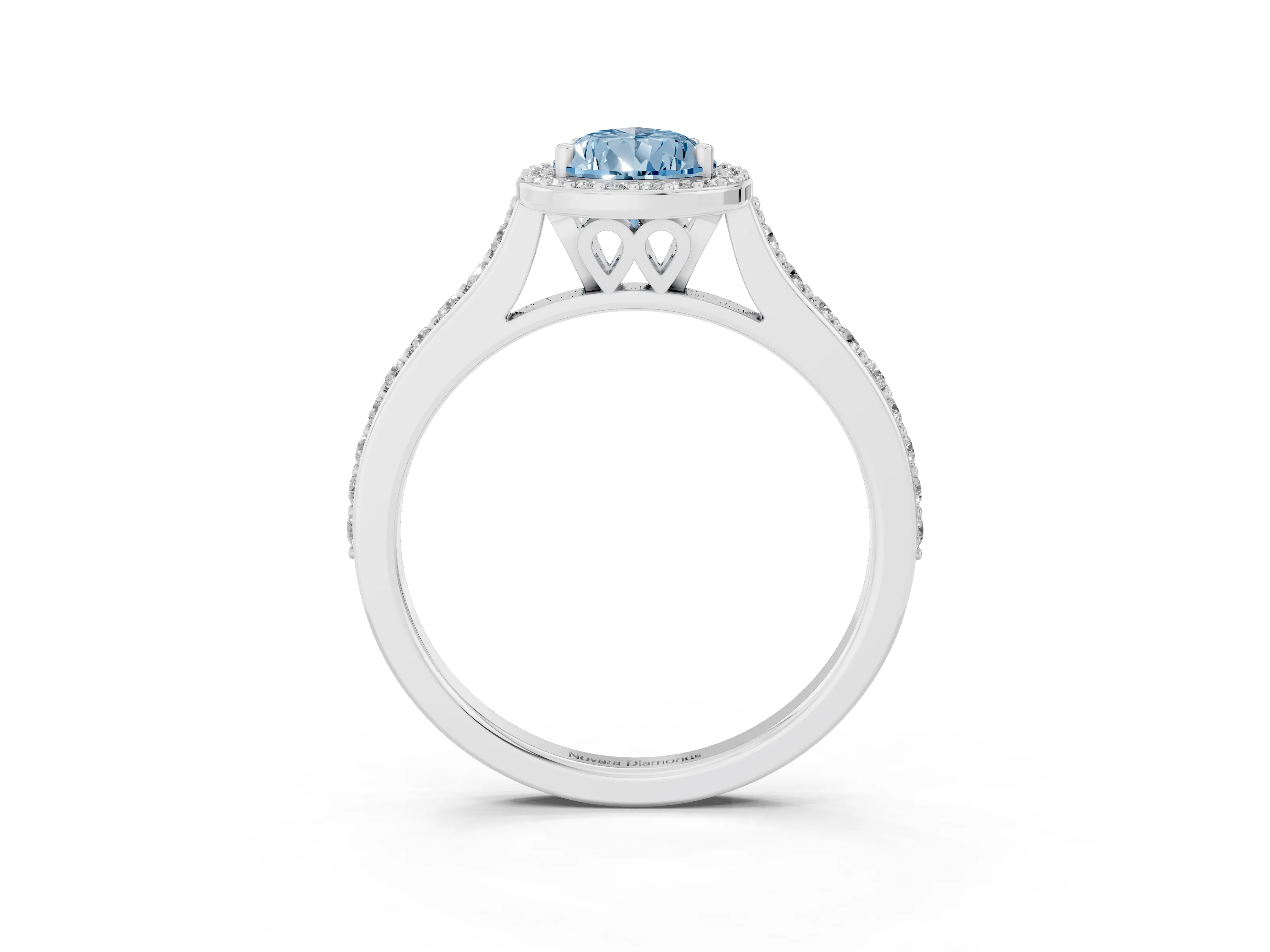 Fancy Blue Pear Cut Diamond Halo Engagement Ring Set in Platinum with Round Pavé Shoulders and Heart Gallery