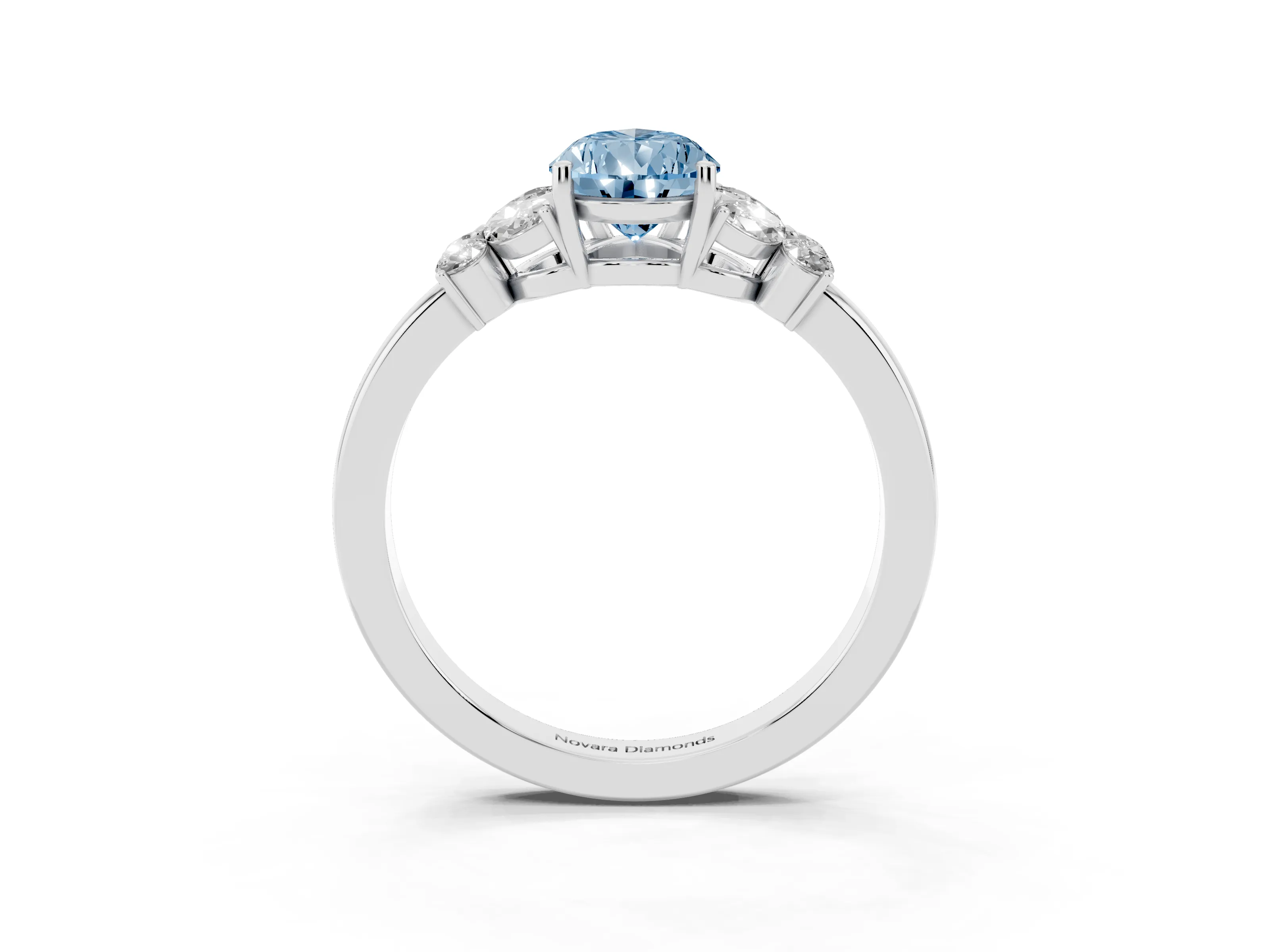 Fancy Blue Pear Cut Diamond Solitaire Floral Ring Set in Silver with Marquise Petals and Prong Setting