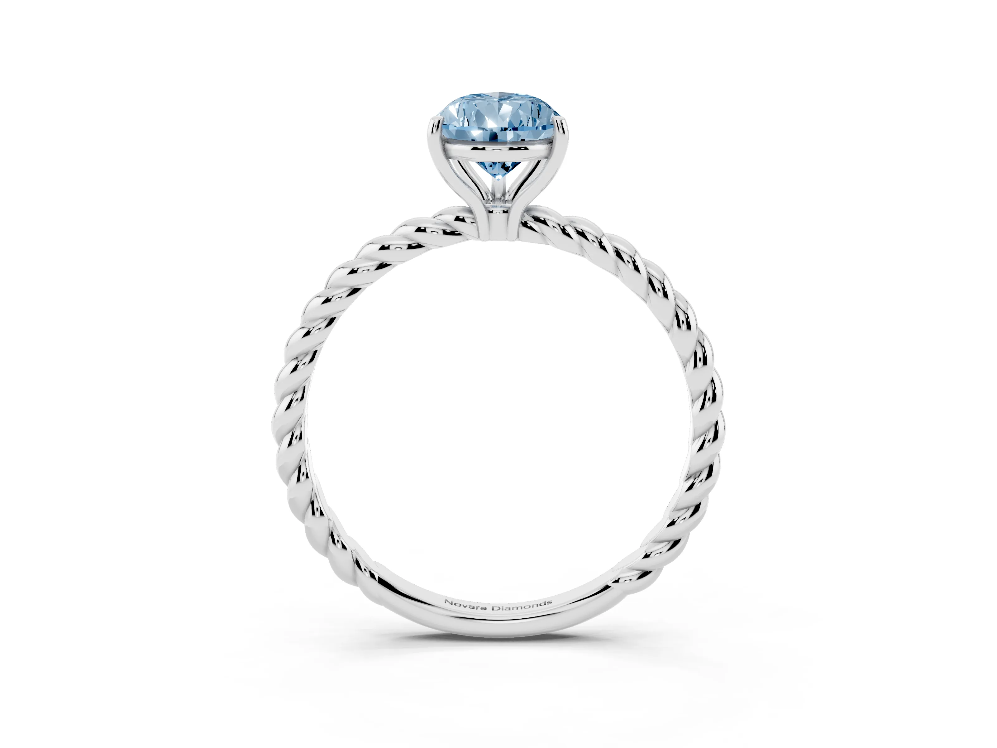 Fancy Blue Pear Cut Diamond Solitaire Ring Set in White gold with Twist Band and Prong Setting