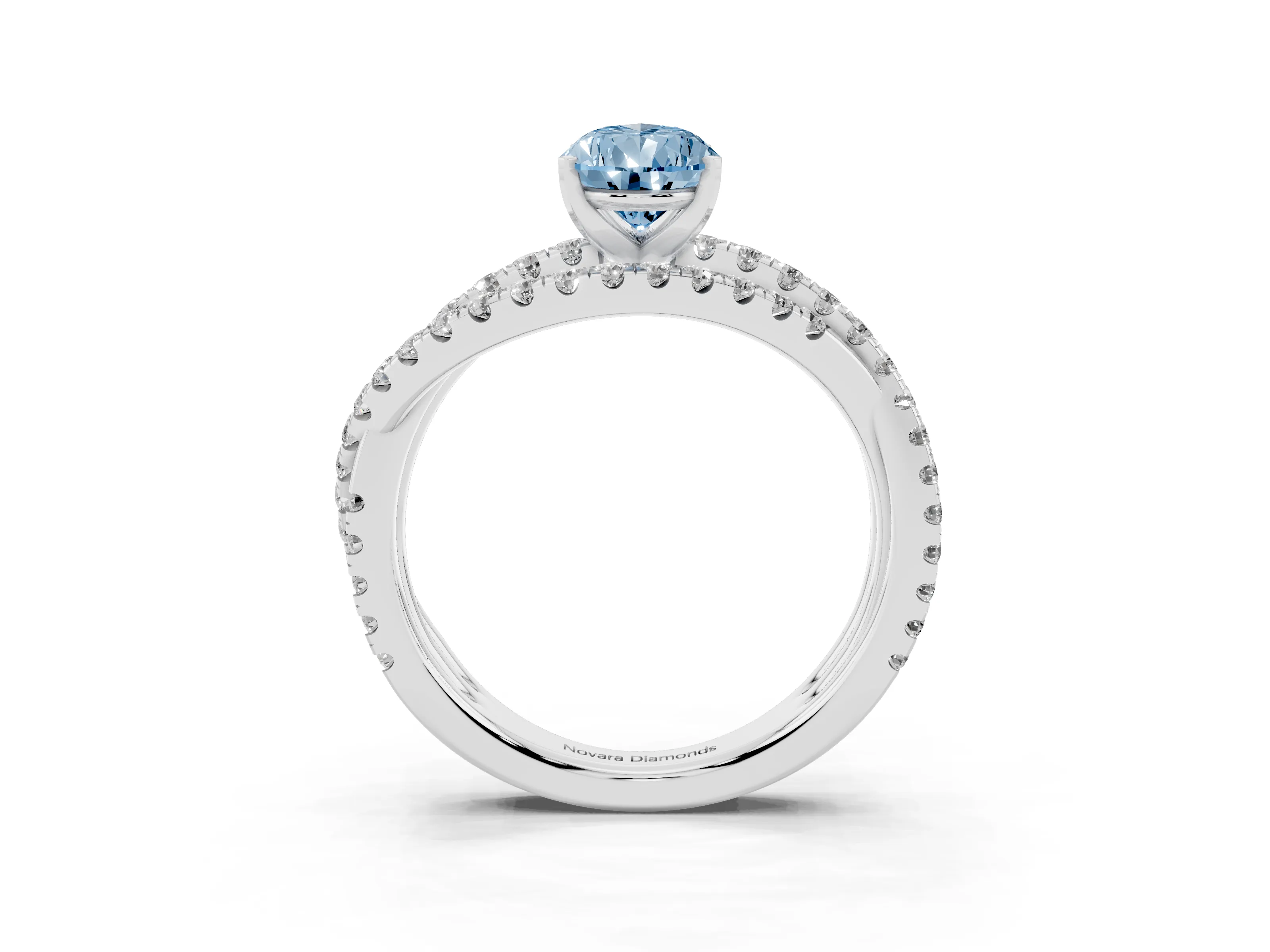 Fancy Blue Pear Cut Diamond Solitaire Twist Band Ring Set in Platinum with Pavé Setting and Prong Head
