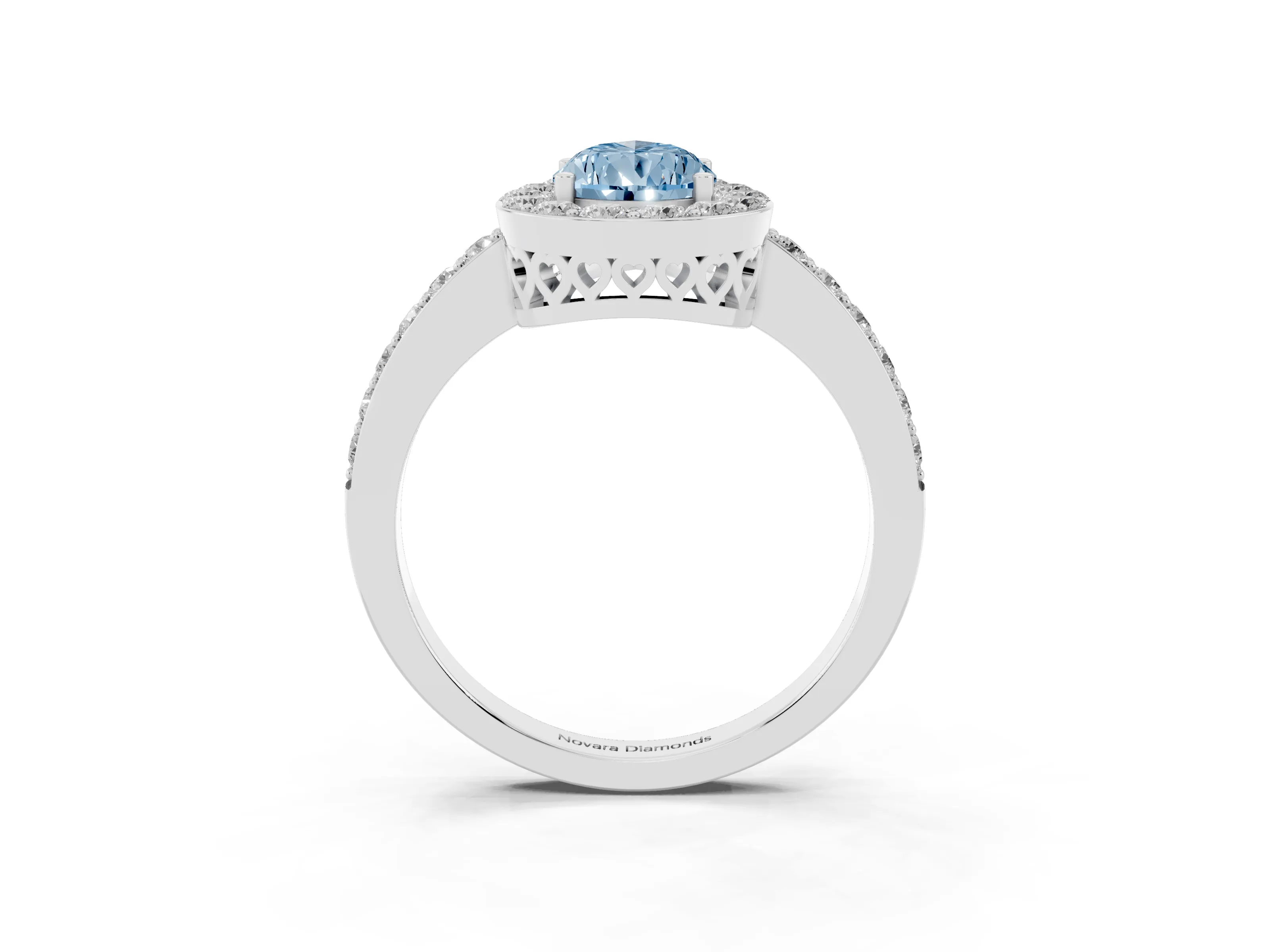 Fancy Blue Pear Cut Diamond Halo Ring Set in White gold with Pavé-Setting Band and Open Prong Center