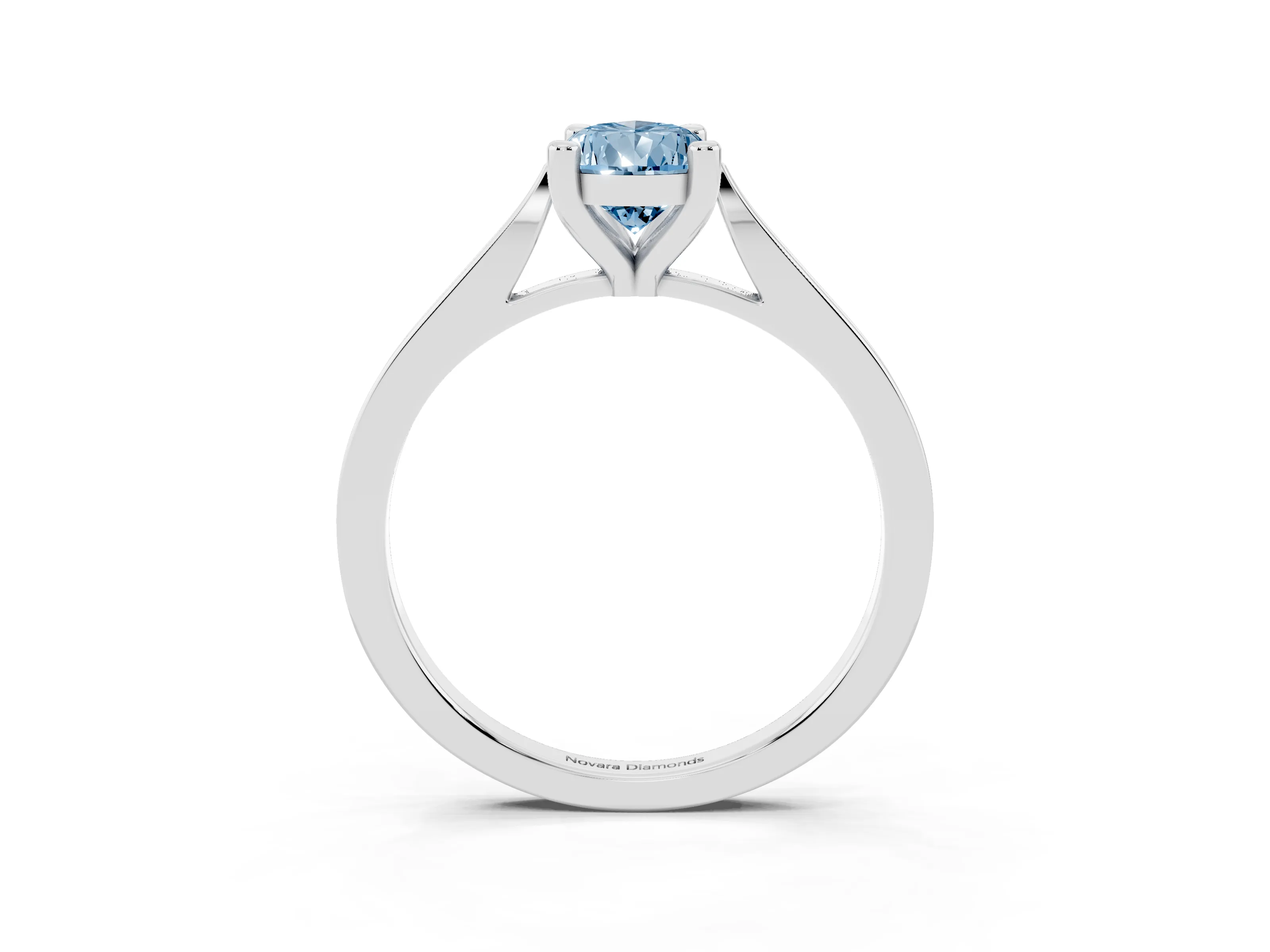 Fancy Blue Pear Cut Diamond Solitaire Ring Set in White gold with Prong Setting and Tapered Band