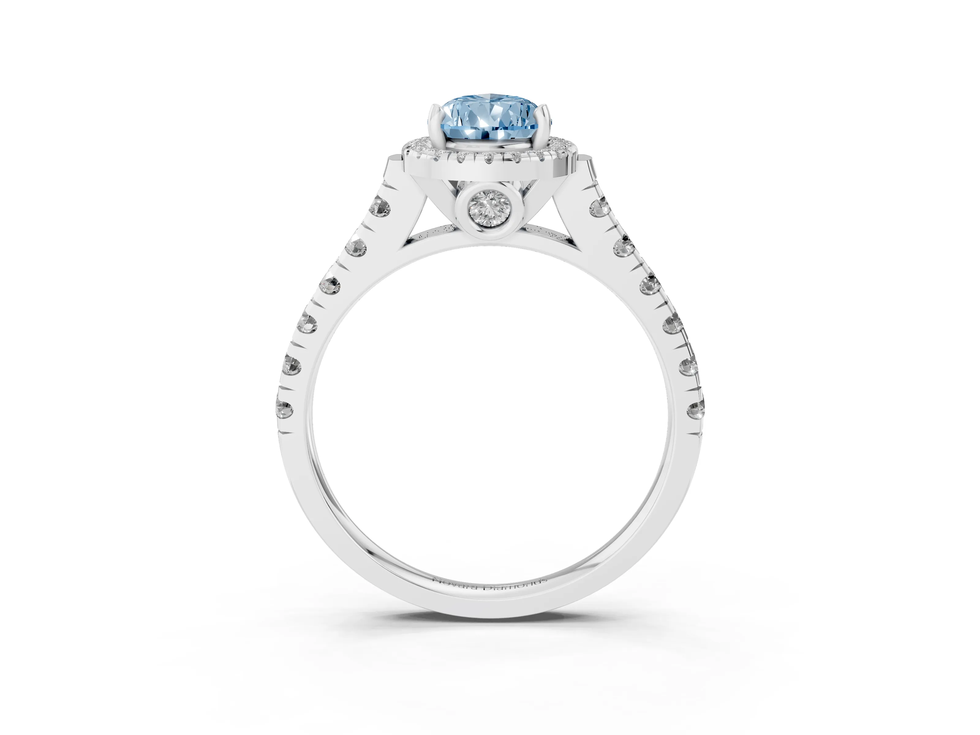 Fancy Blue Pear Cut Diamond Halo Engagement Ring Set in Silver with Pavé Band and Prong-Set Center