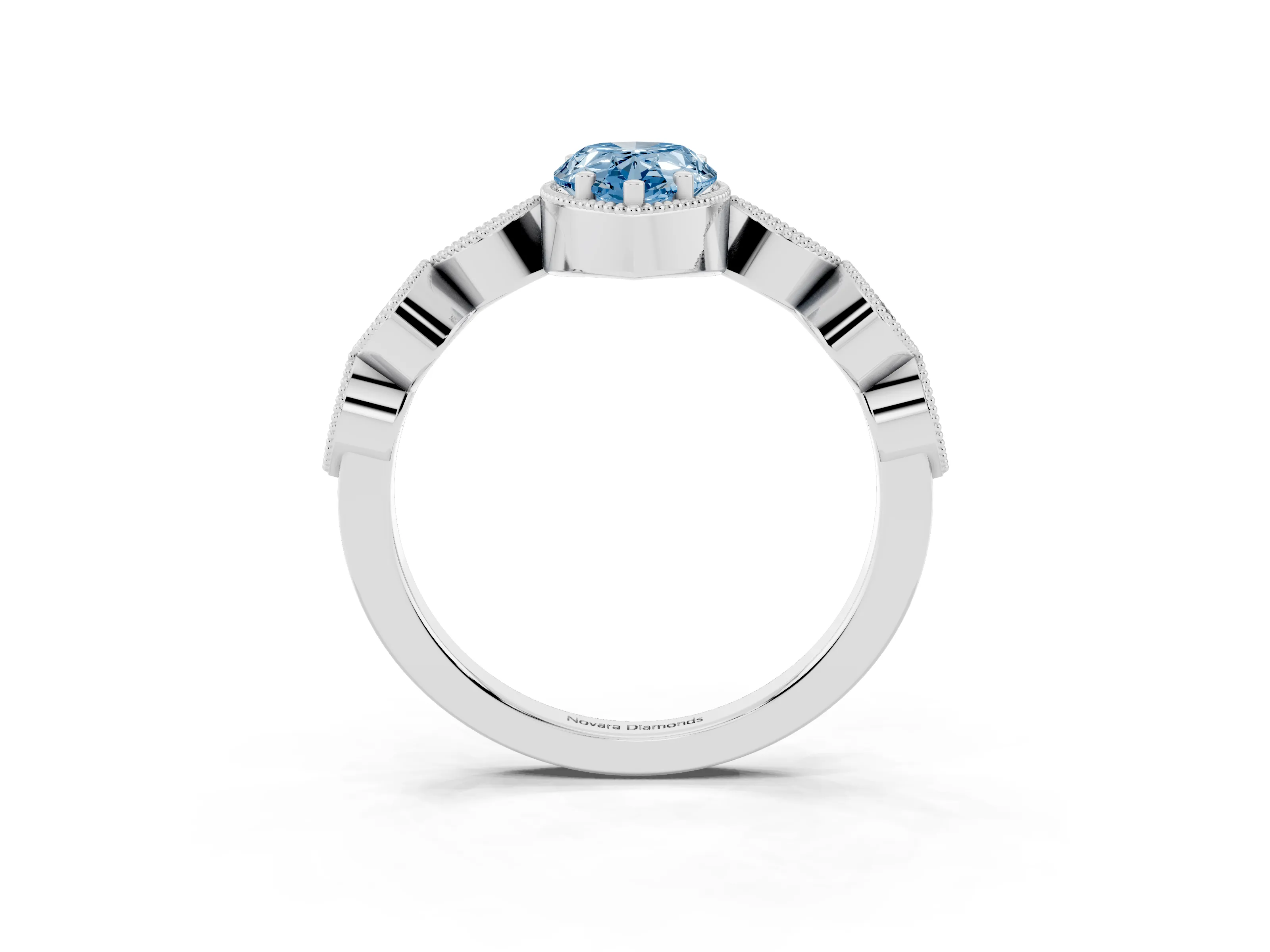 Fancy Blue Pear Cut Diamond Vintage-Inspired Milgrain Ring Set in Silver with Marquise Stations of Round Accents