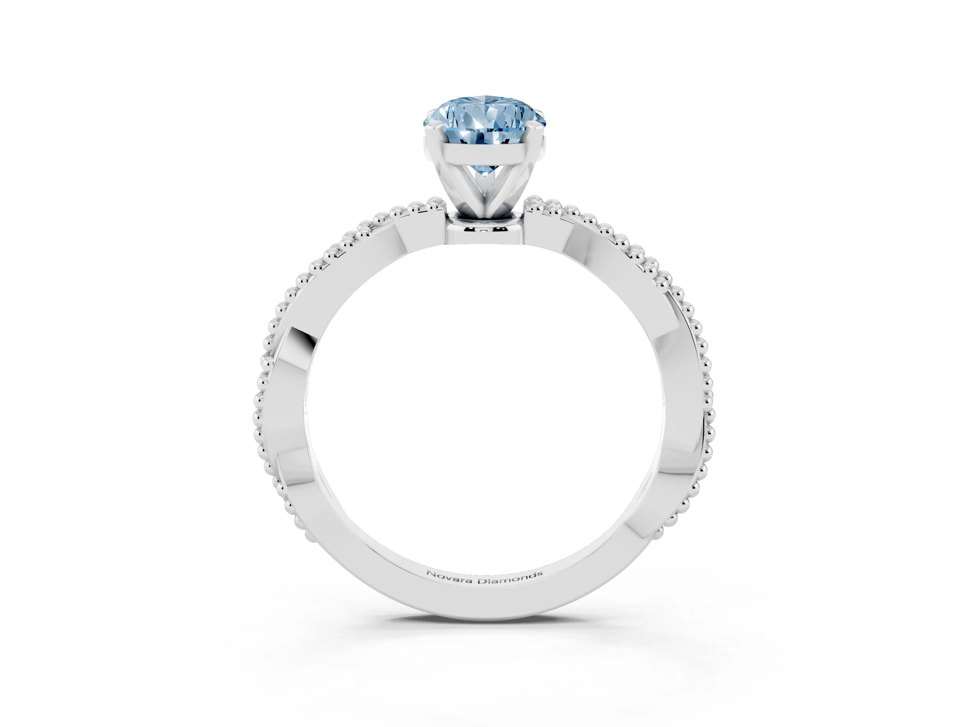 Fancy Blue Pear Cut Diamond Solitaire Ring Set in Platinum with Twisted Band and Bead Prong Setting