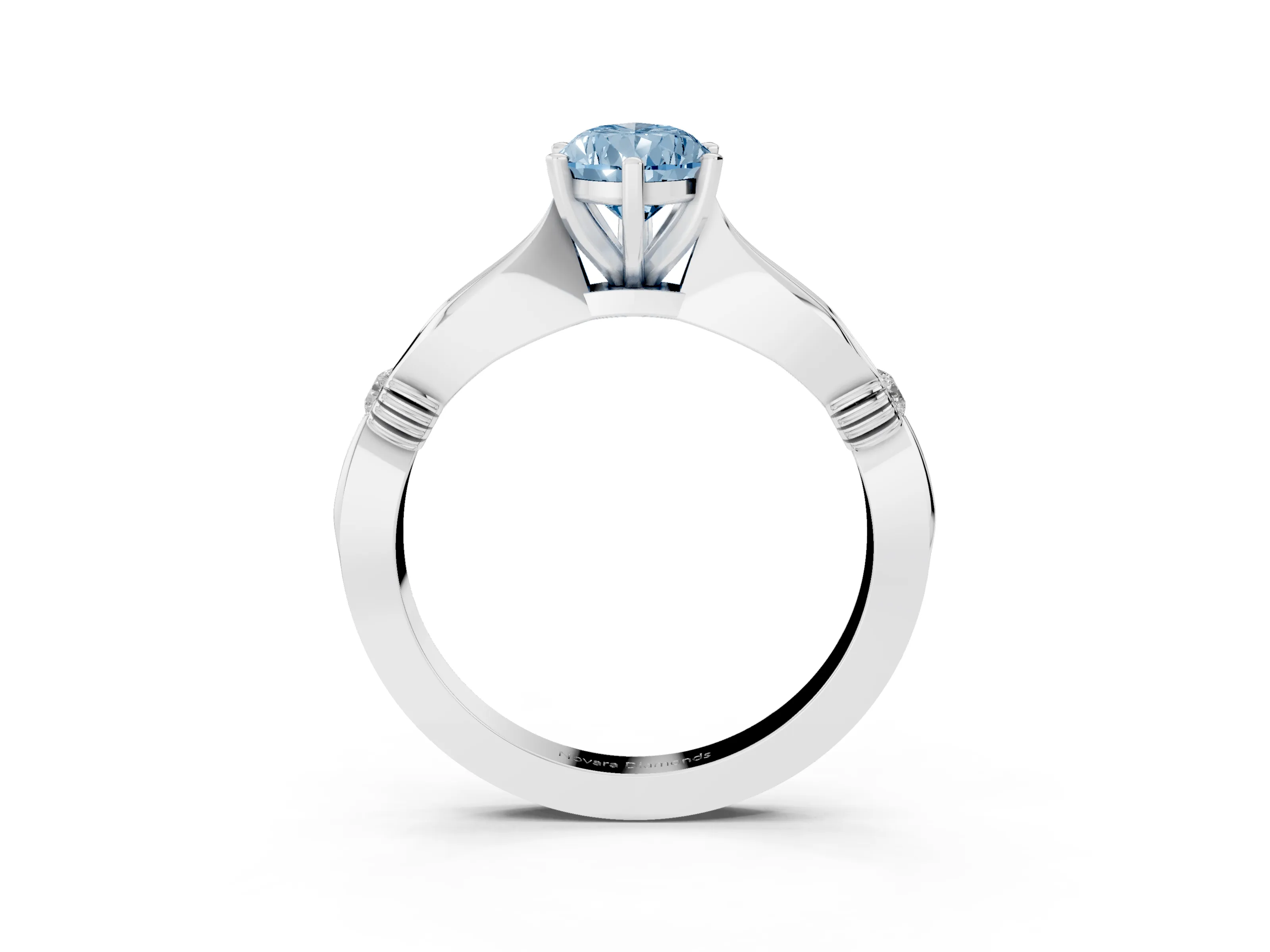 Fancy Blue Pear Cut Diamond Solitaire Twisted Band Ring Set in Silver with Accent Stones and Prong Setting
