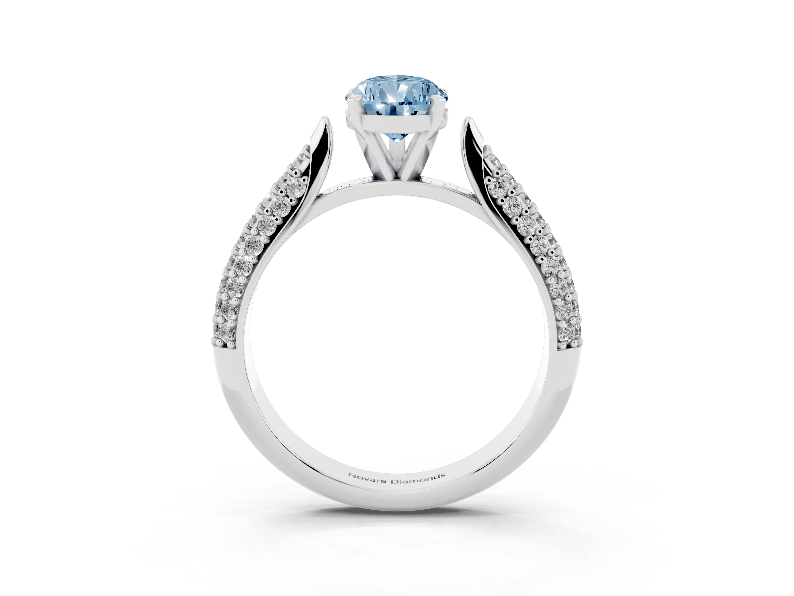 Fancy Blue Pear Cut Diamond Solitaire Engagement Ring Set in Platinum with Multi-Row Round Pavé Band and Prong Setting