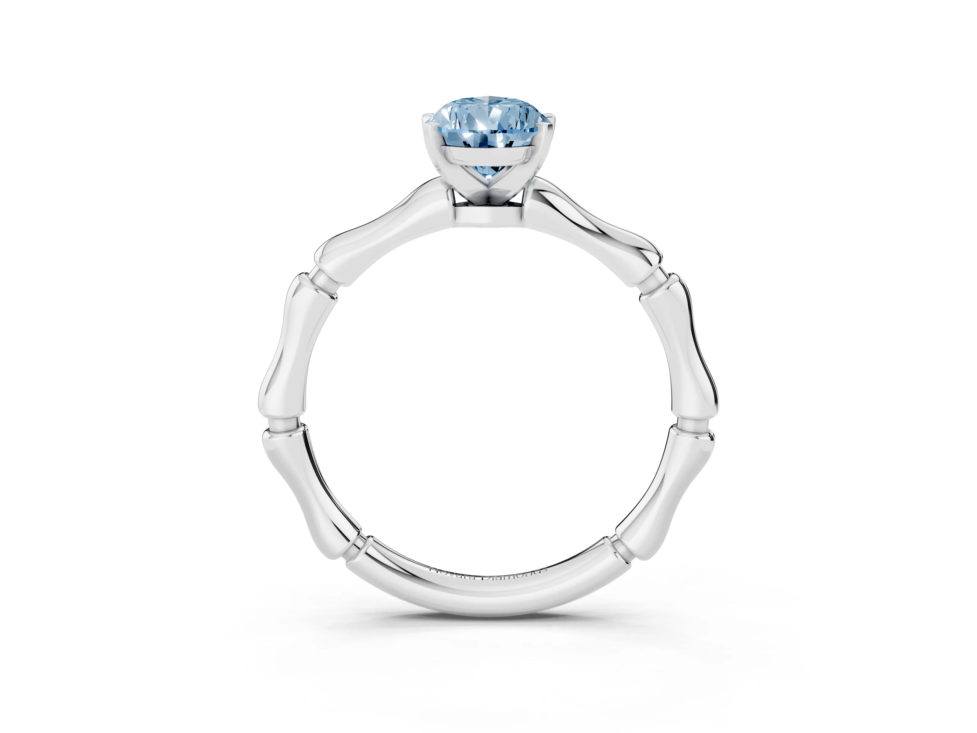 Fancy Blue Pear Cut Diamond Solitaire Ring Set in Platinum with Bamboo Band and Prong Setting