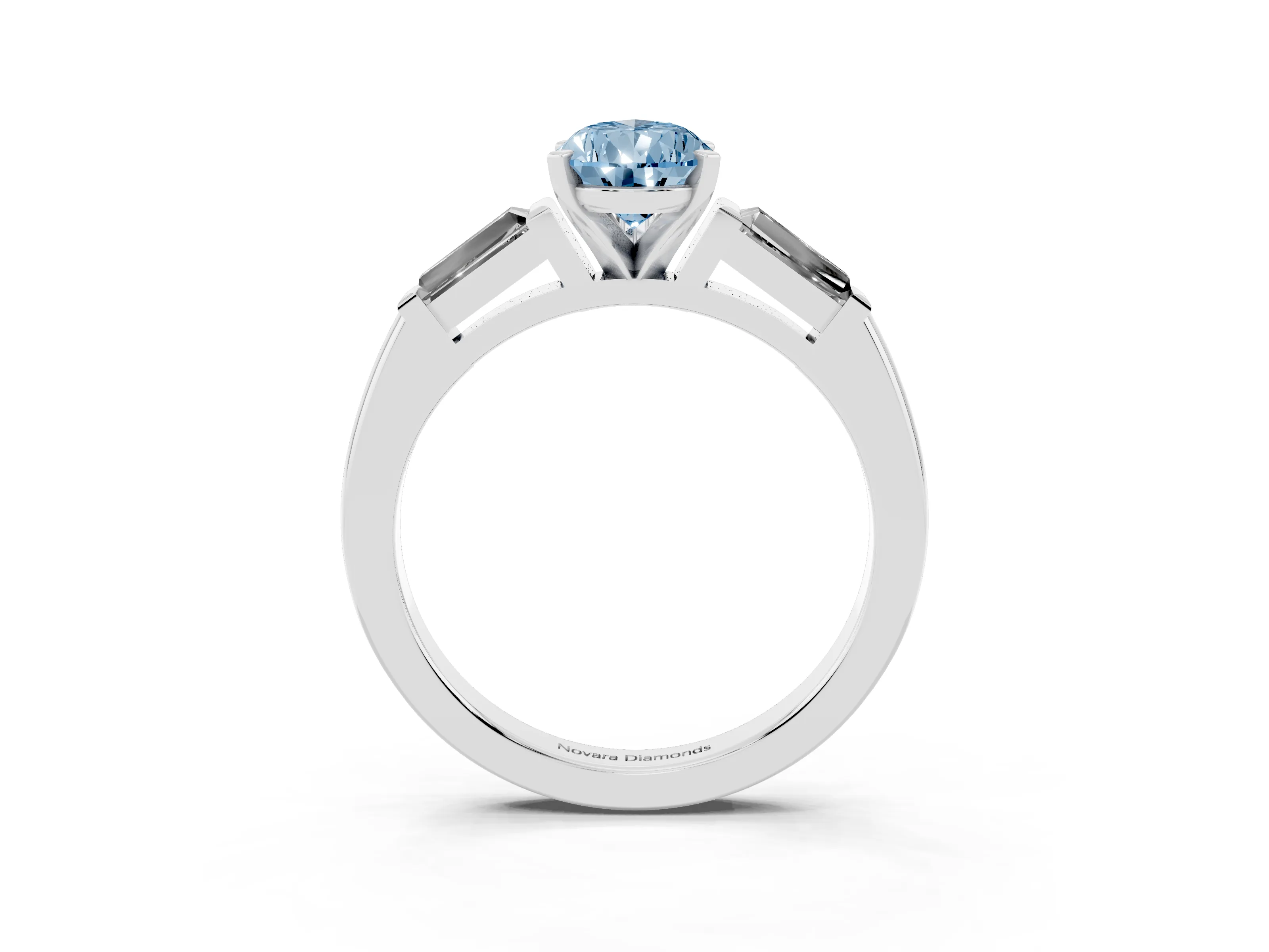 Fancy Blue Pear Cut Diamond Solitaire Ring Set in Platinum with Tapered Baguette Side Stones and Prong Setting