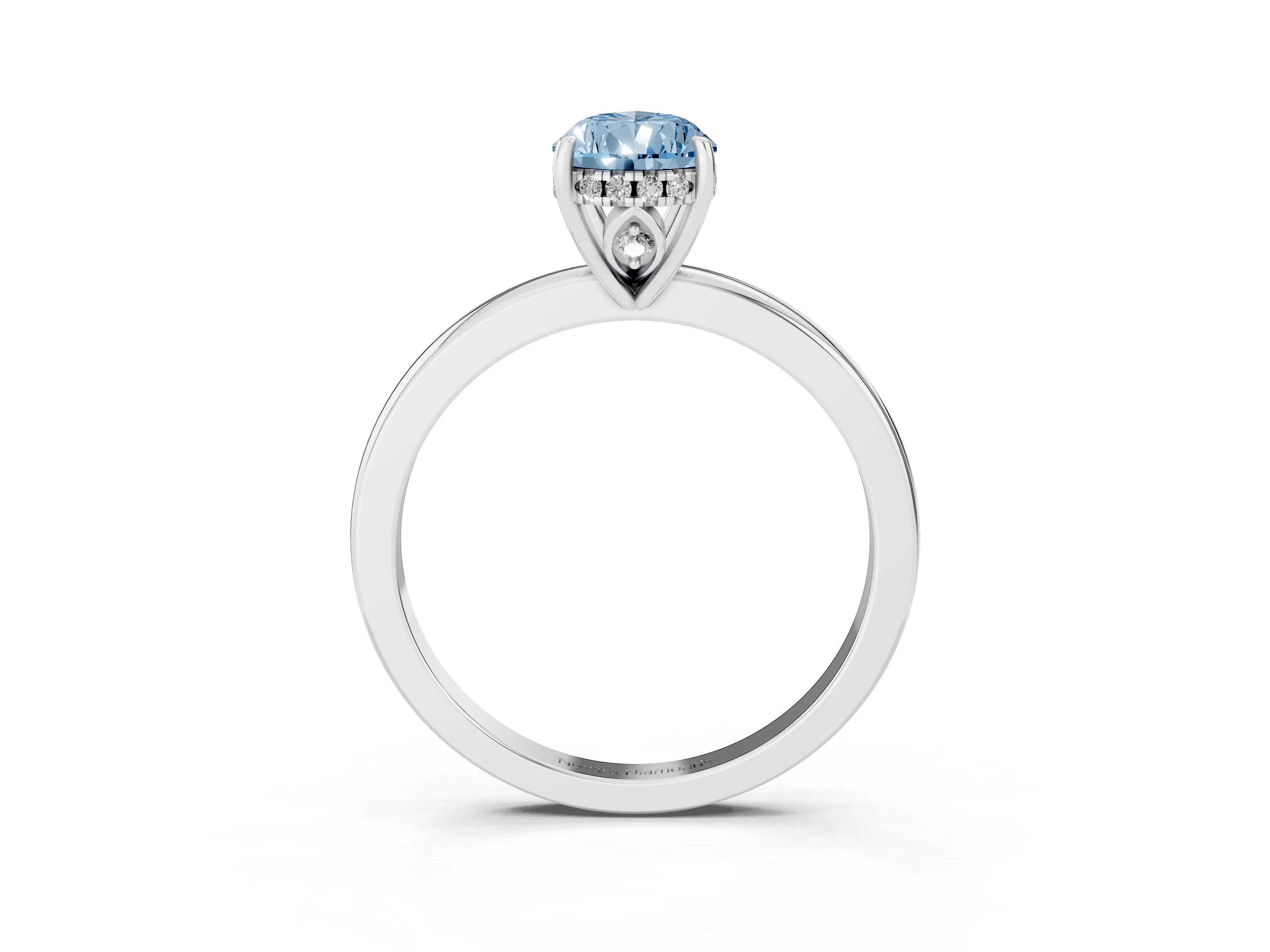 Fancy Blue Pear Cut Diamond Solitaire Ring Set in White gold with Plain Band and Prong Setting