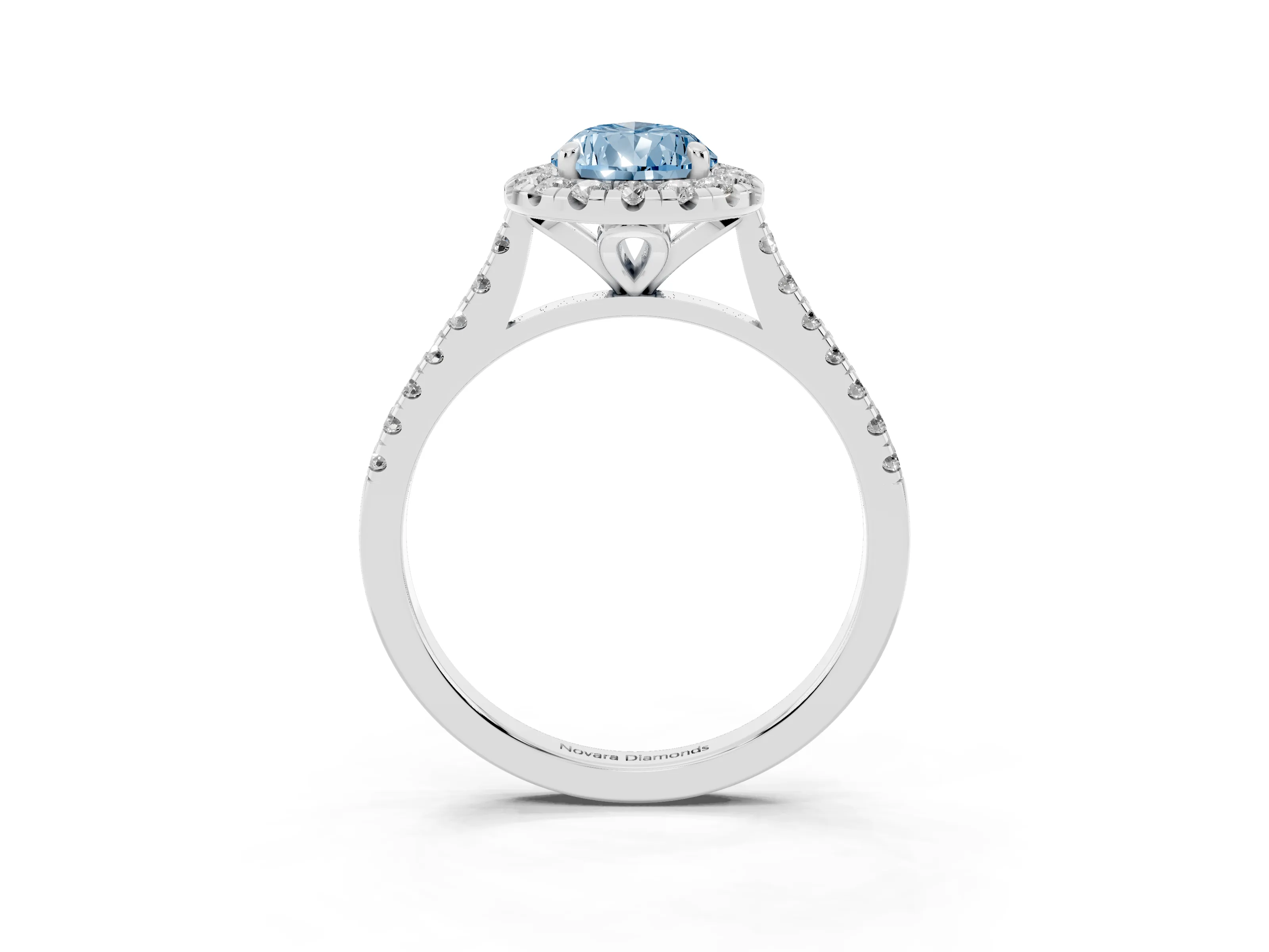 Fancy Blue Pear Cut Diamond Cushion Halo Ring Set in Silver with Pavé Band