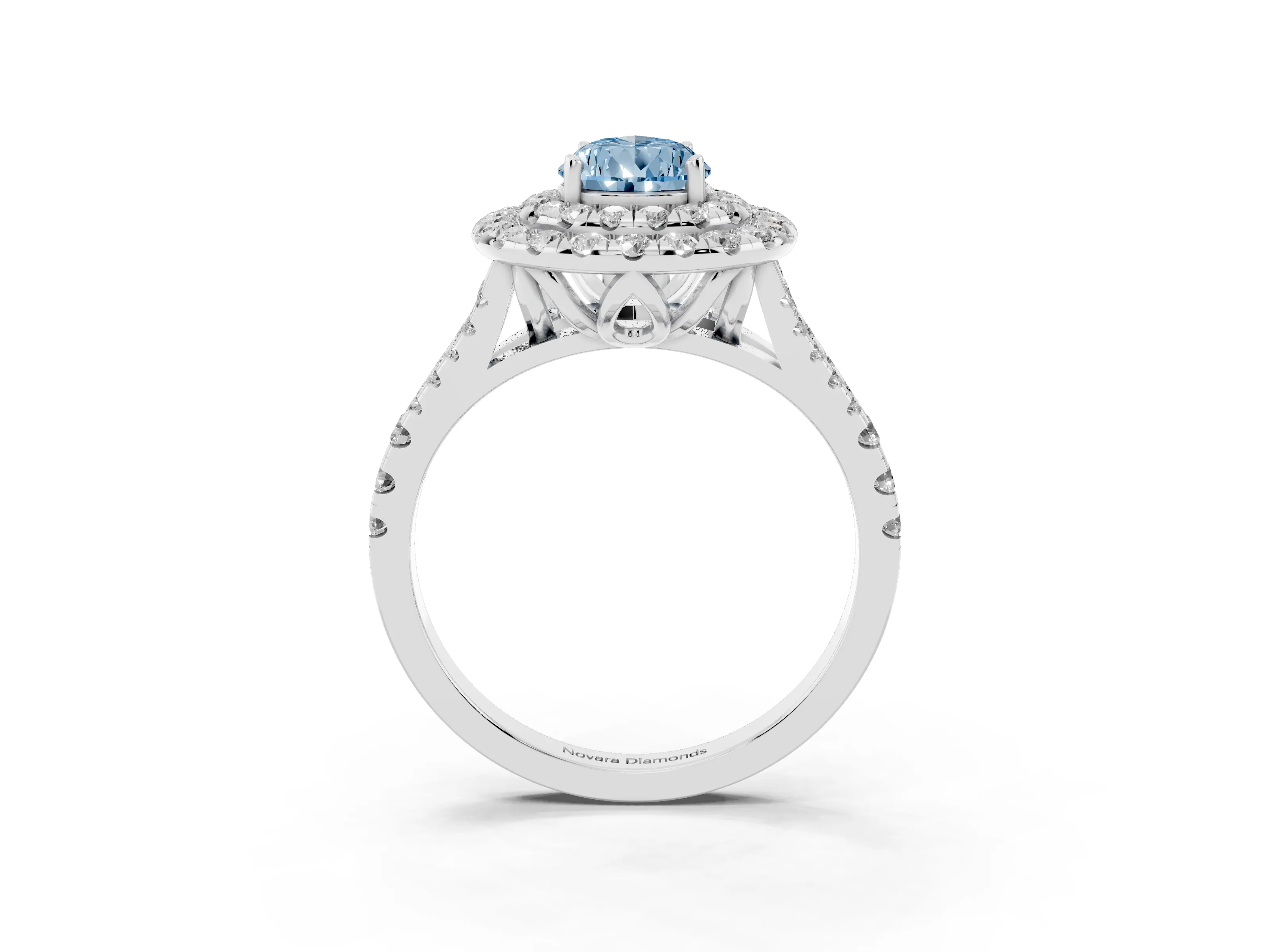 Fancy Blue Pear Cut Diamond Double Halo Ring Set in Silver with Pavé Split Shank and Prong Setting