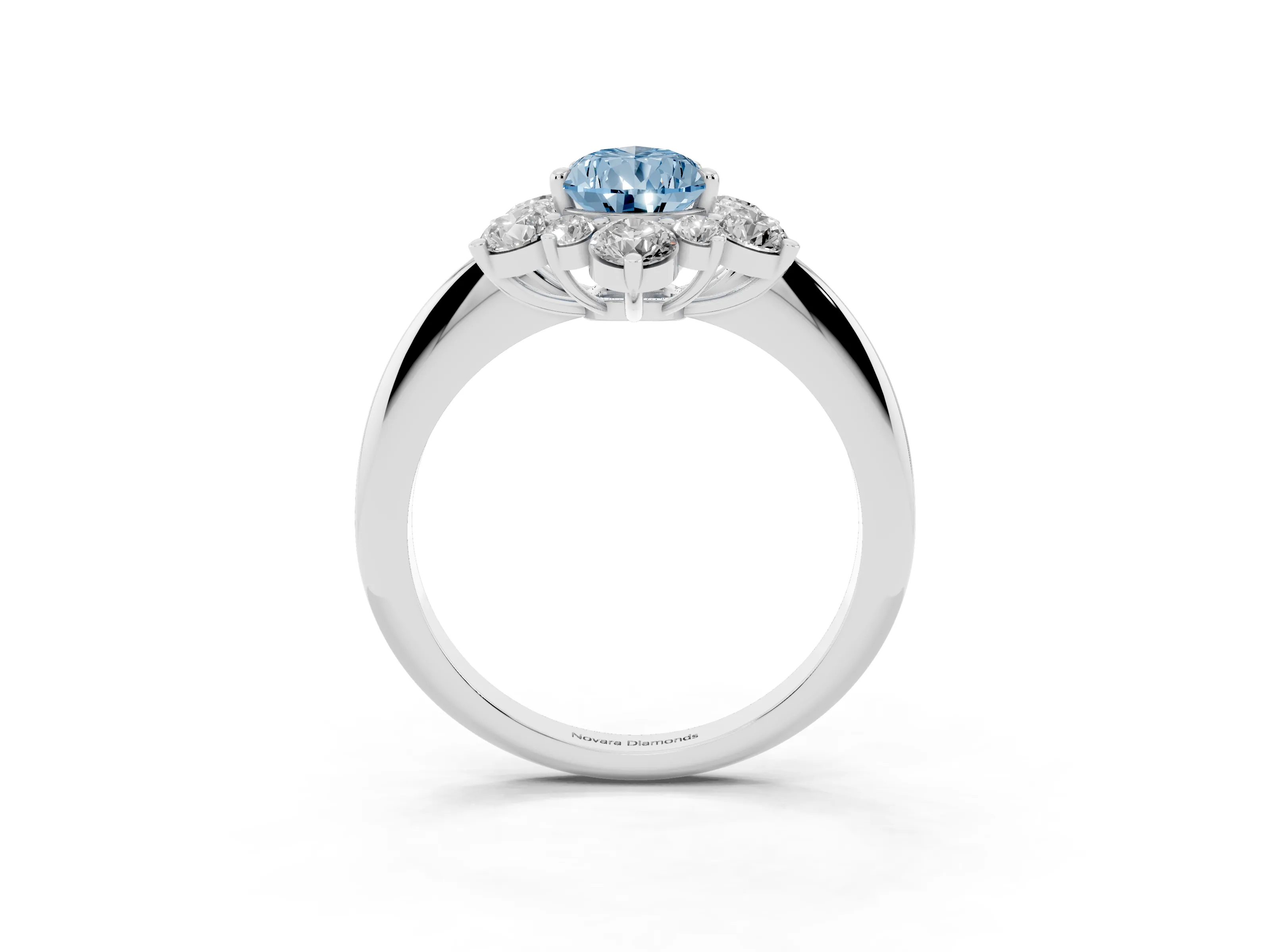 Fancy Blue Pear Cut Diamond Cluster Halo Ring Set in White gold with Solitaire Band and Prong Setting