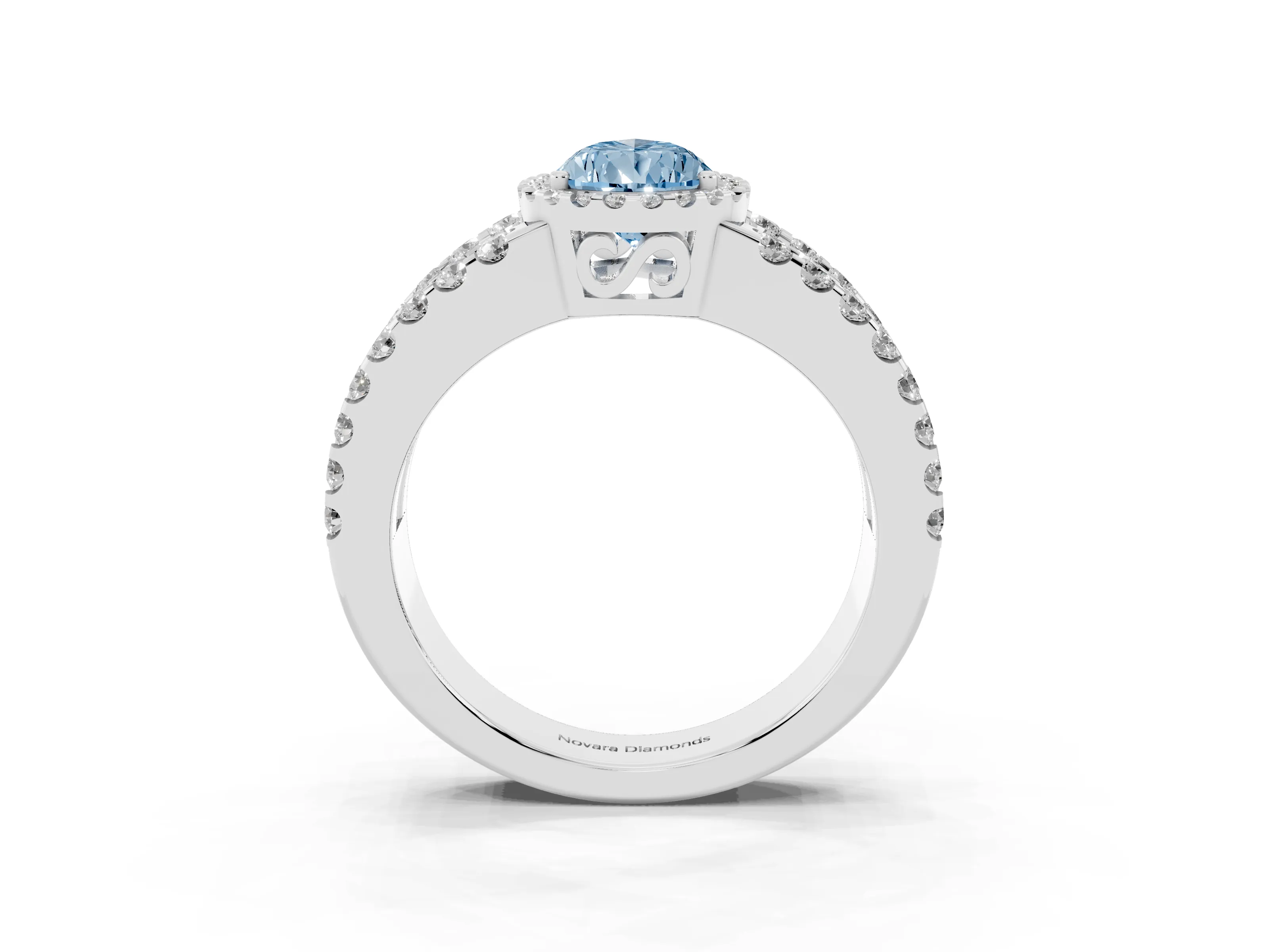 Fancy Blue Pear Cut Diamond Halo Ring Set in White gold with Pavé Split Shank and Prong Setting