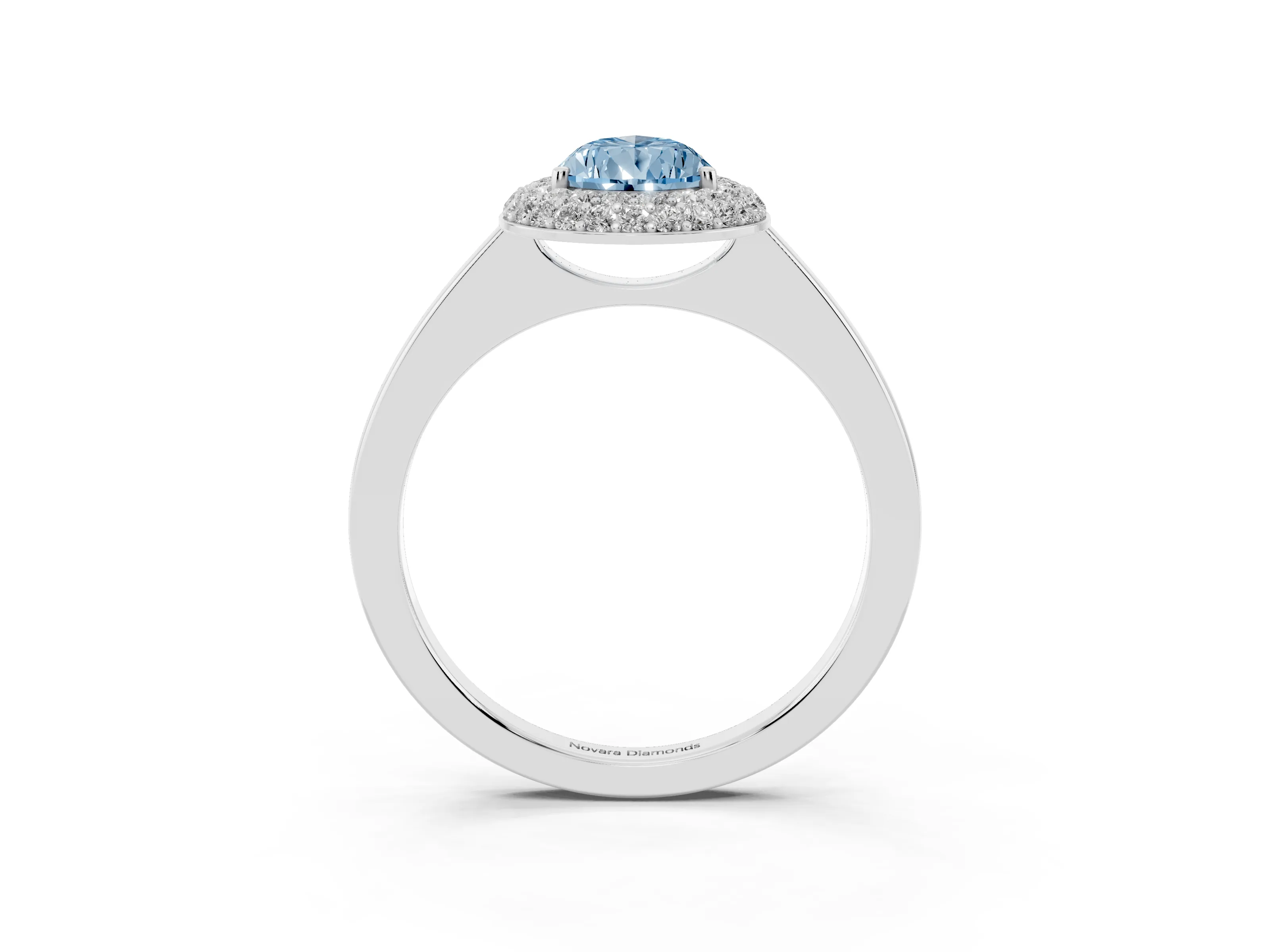 Fancy Blue Pear Cut Diamond Halo Engagement Ring Set in Platinum with Solitaire Band and Prong Setting