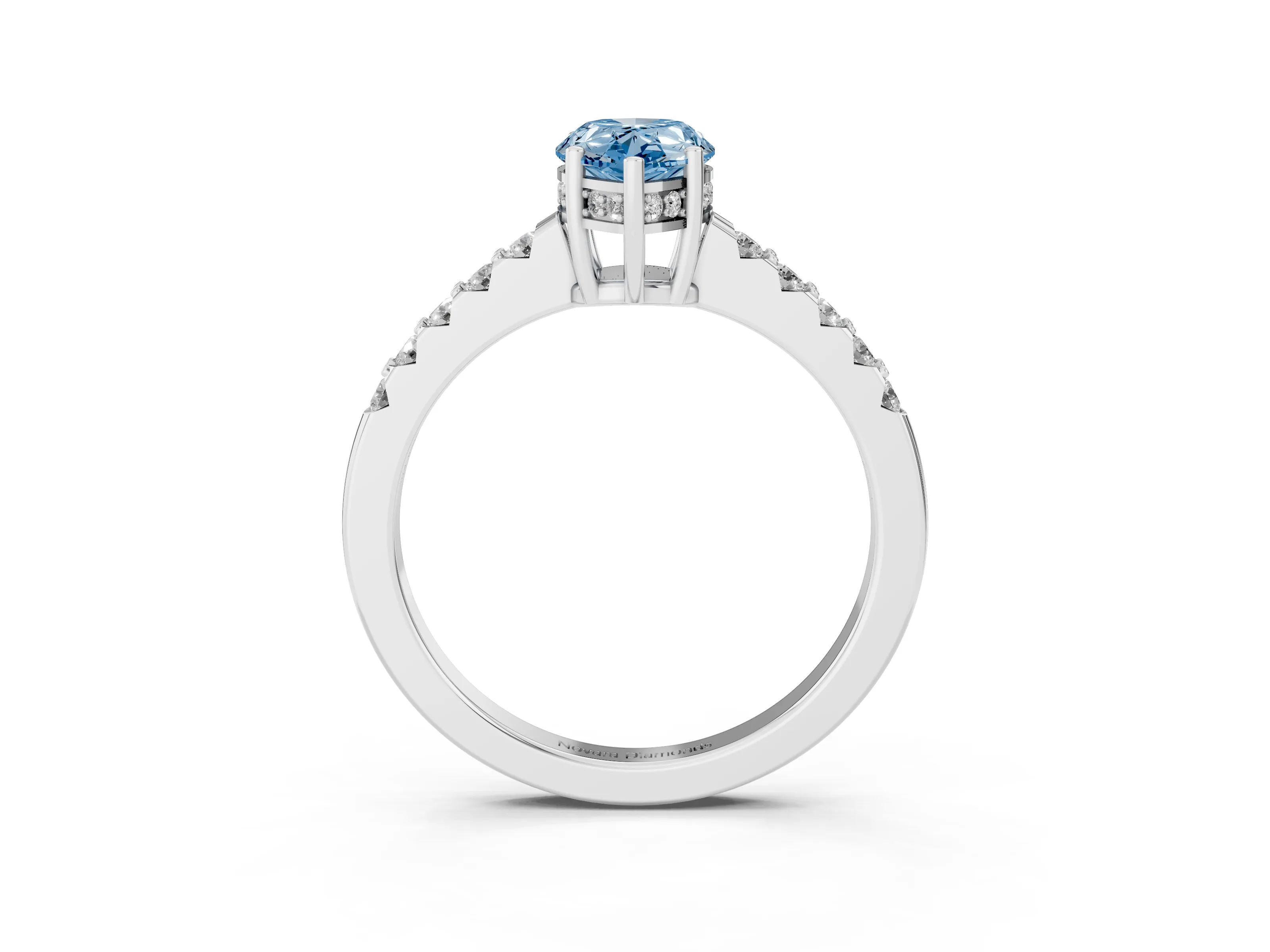 Fancy Blue Pear Cut Diamond Solitaire Engagement Ring Set in Platinum with Pavé Band and Prong Setting
