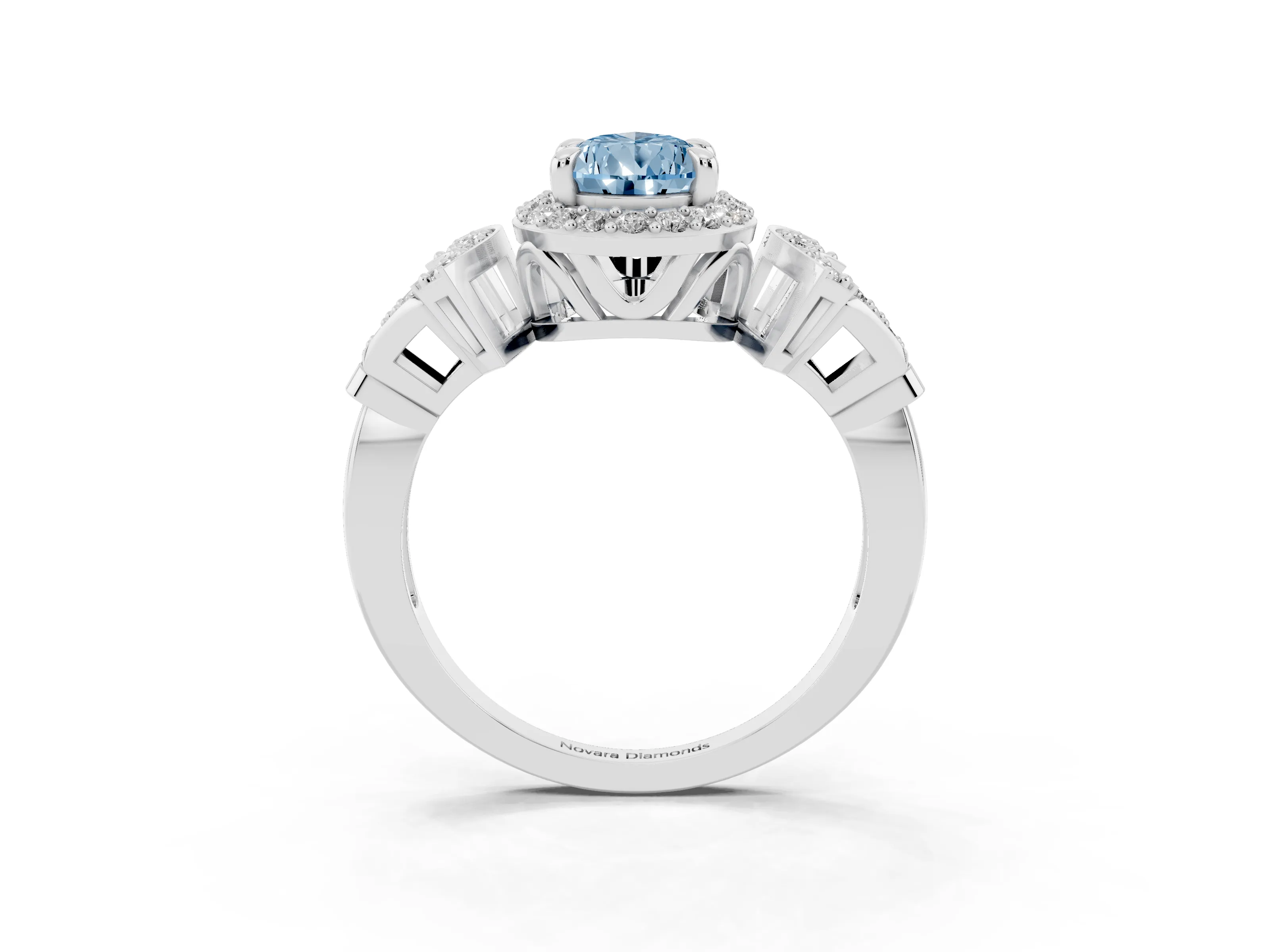 Fancy Blue Pear Cut Diamond Halo Engagement Ring Set in Platinum with Accent Stone Split Shank