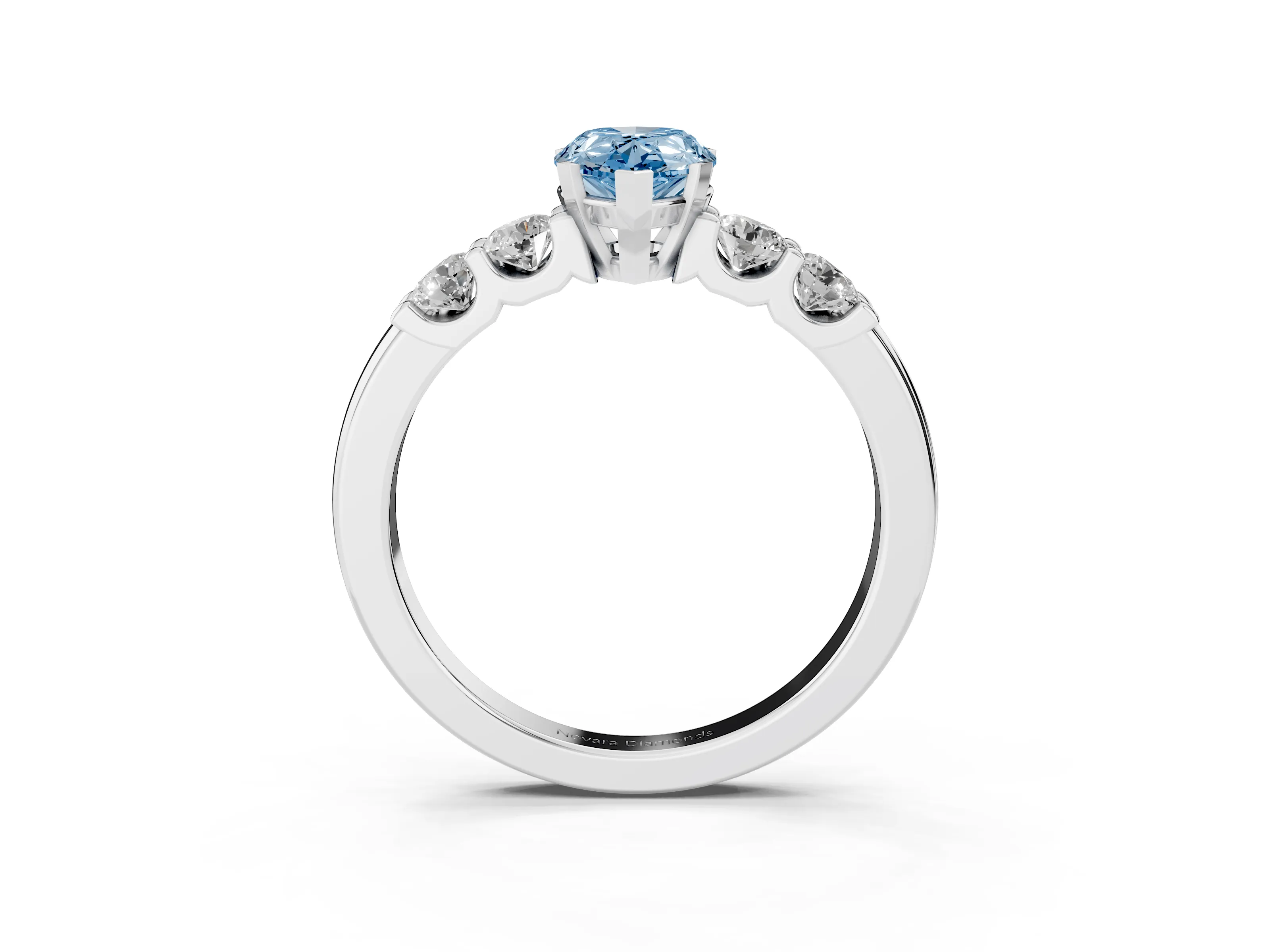 Fancy Blue Pear Cut Diamond Five-Stone Prong Set Engagement Ring Set in White gold with Channel Band