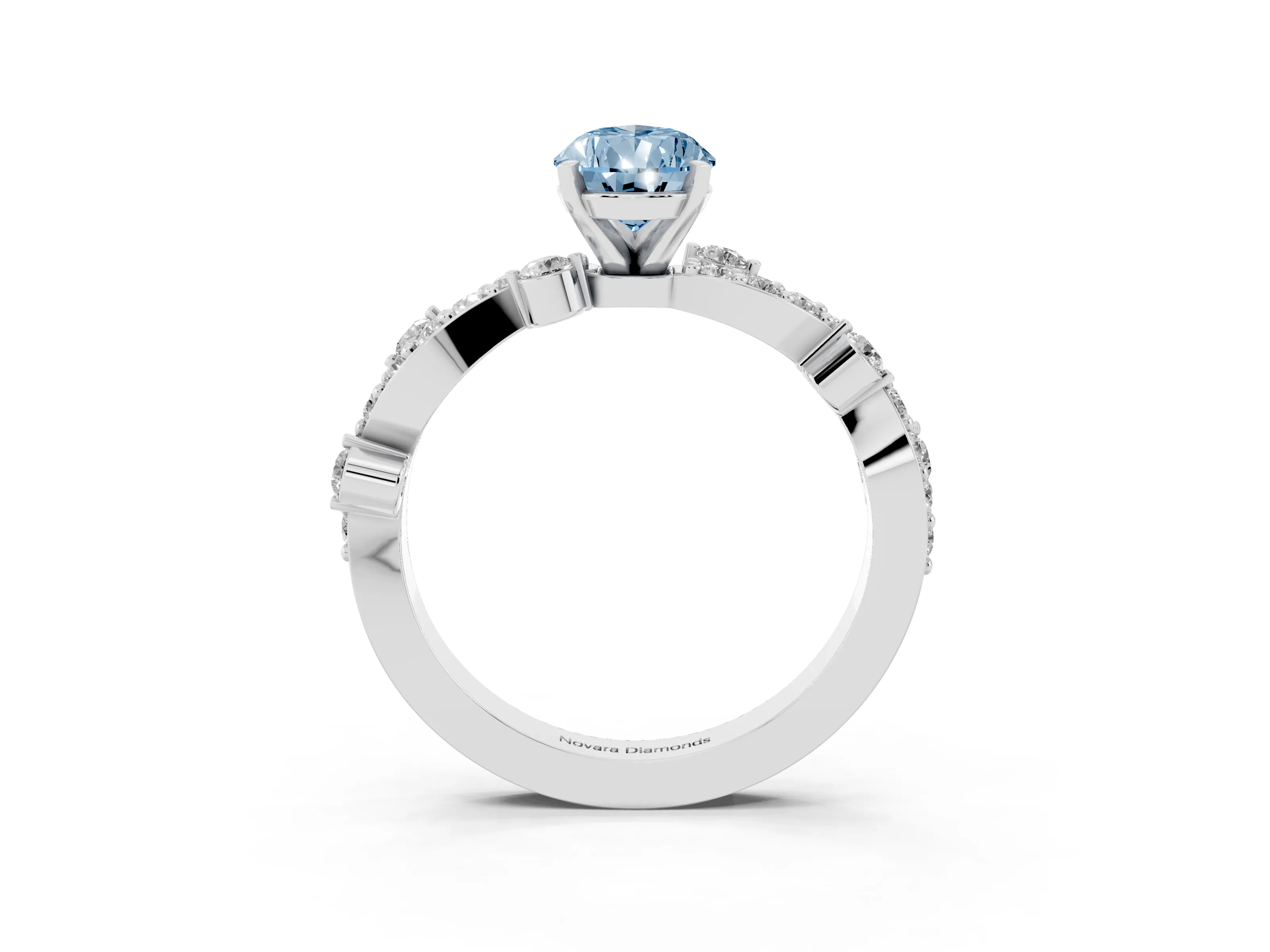 Fancy Blue Pear Cut Diamond Solitaire Twisted Band Set in Silver with Pavé Setting