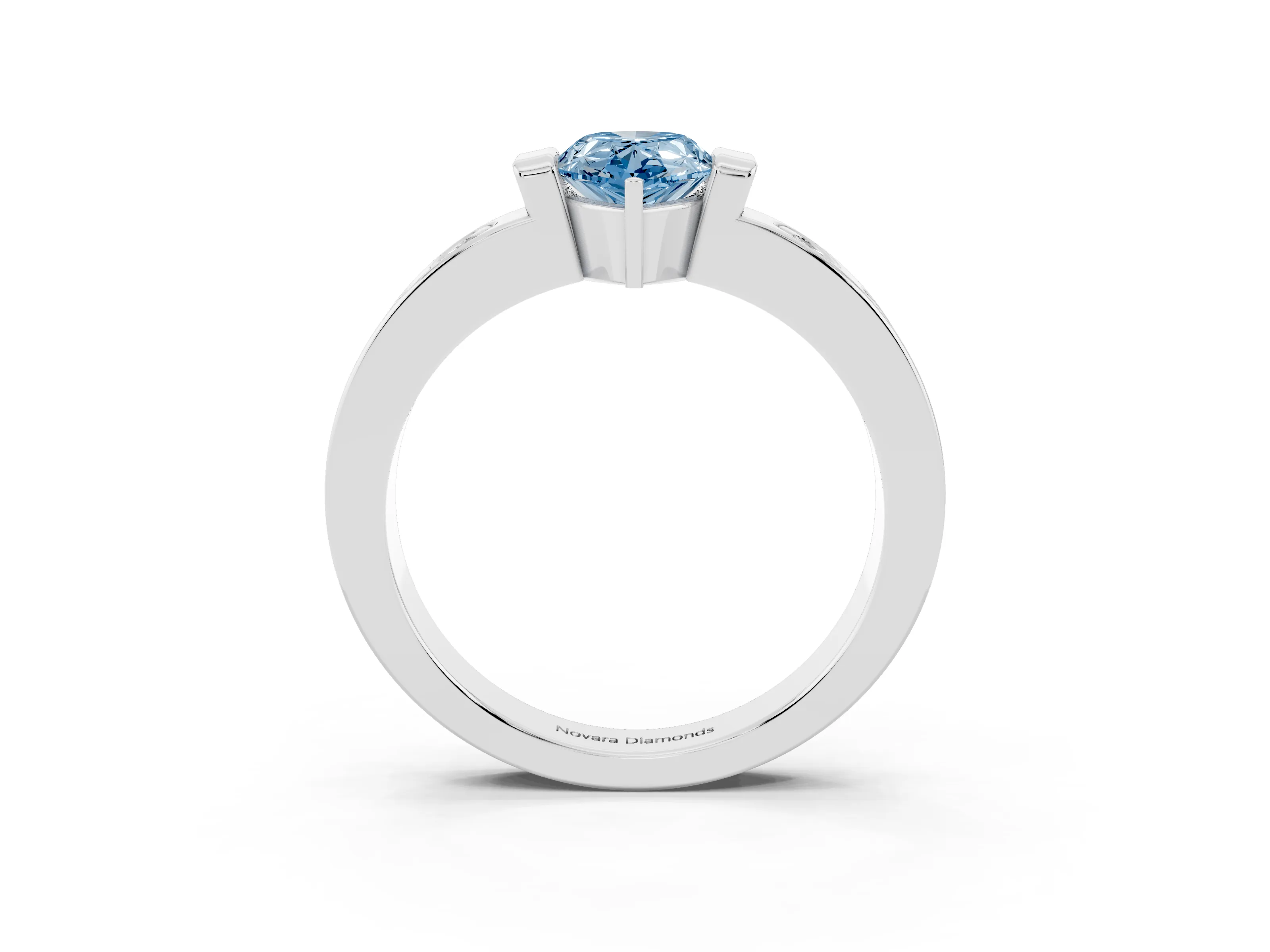 Fancy Blue Pear Cut Diamond Channel-Set Band Ring Set in Silver with Bezel Prong Setting