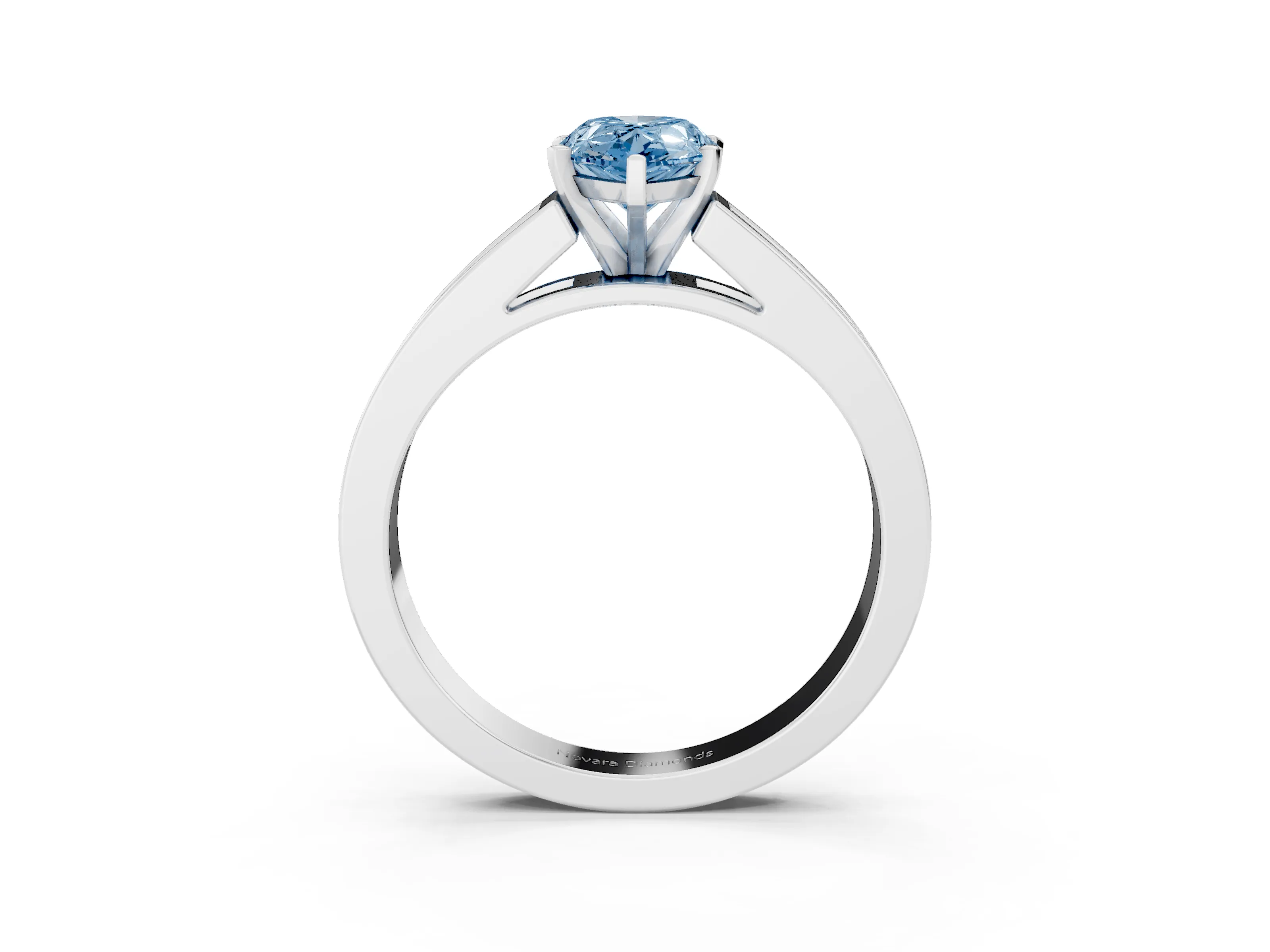 Fancy Blue Pear Cut Diamond Solitaire Ring Set in Silver with Channel-Set Band and Prong Setting