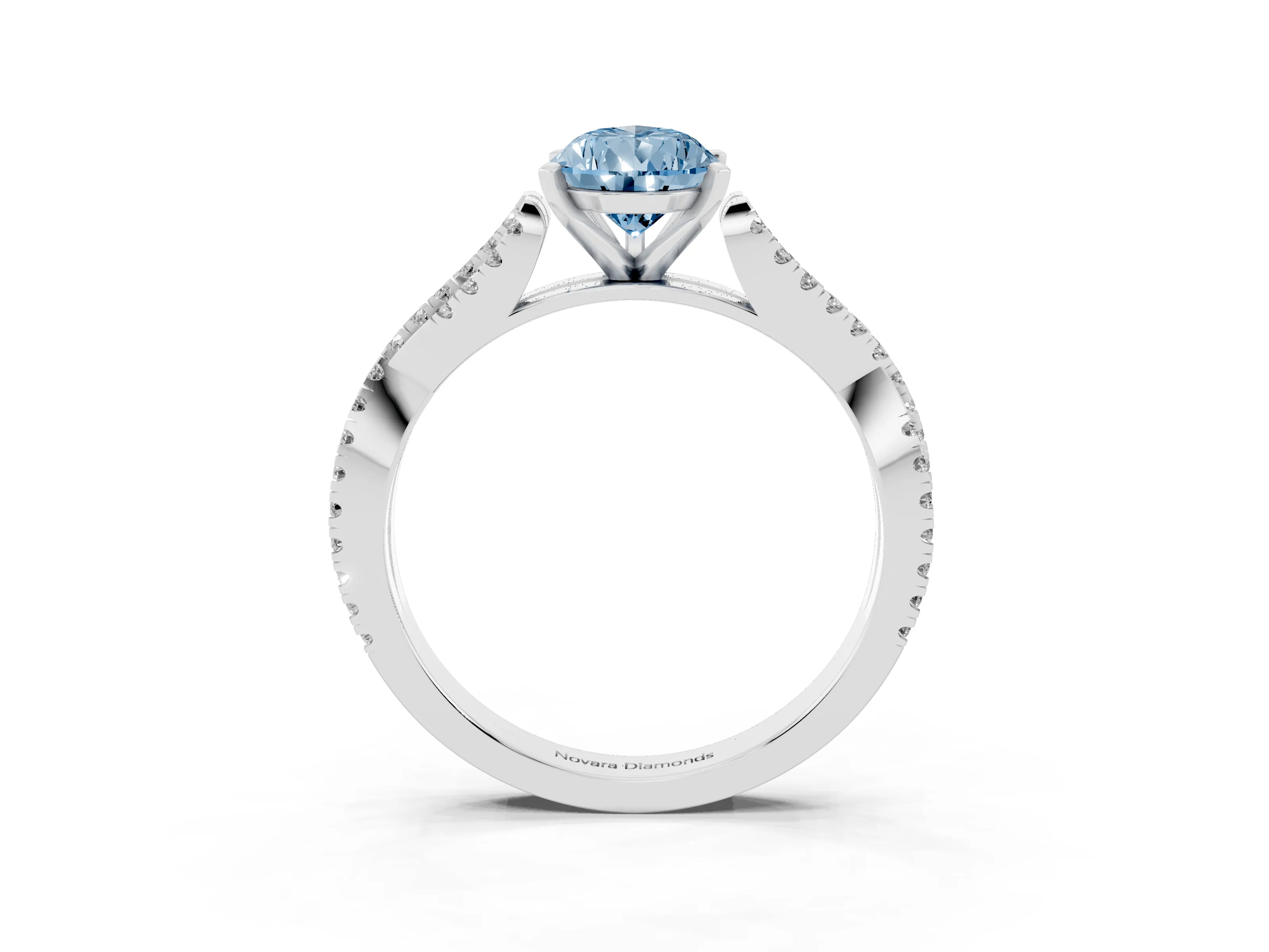 Fancy Blue Pear Cut Diamond Solitaire Engagement Ring Set in White gold with Twisted Pavé Band and Prong Setting