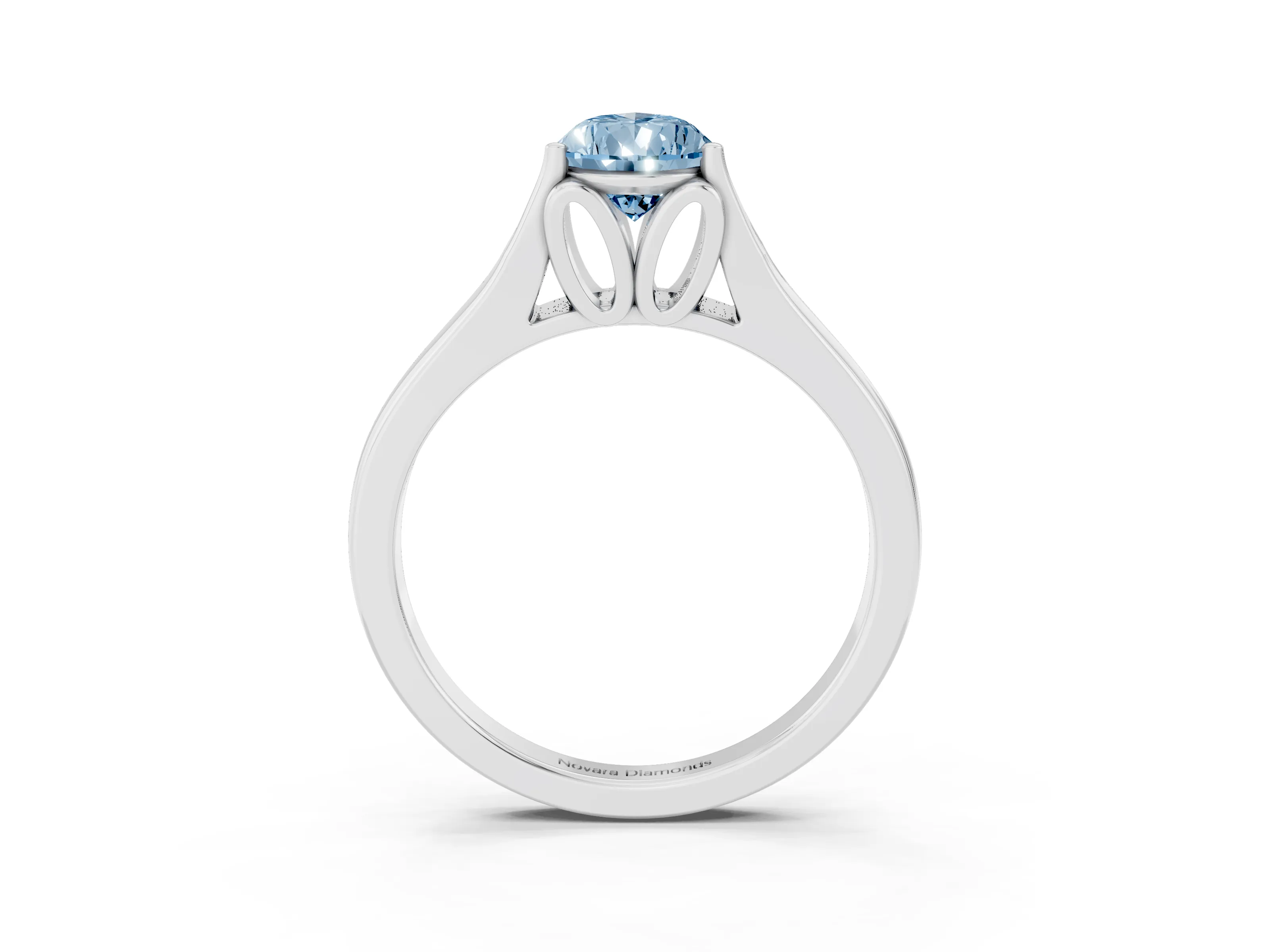 Fancy Blue Pear Cut Diamond Solitaire Ring Set in Platinum with Arched Cathedral Band and Prong Setting