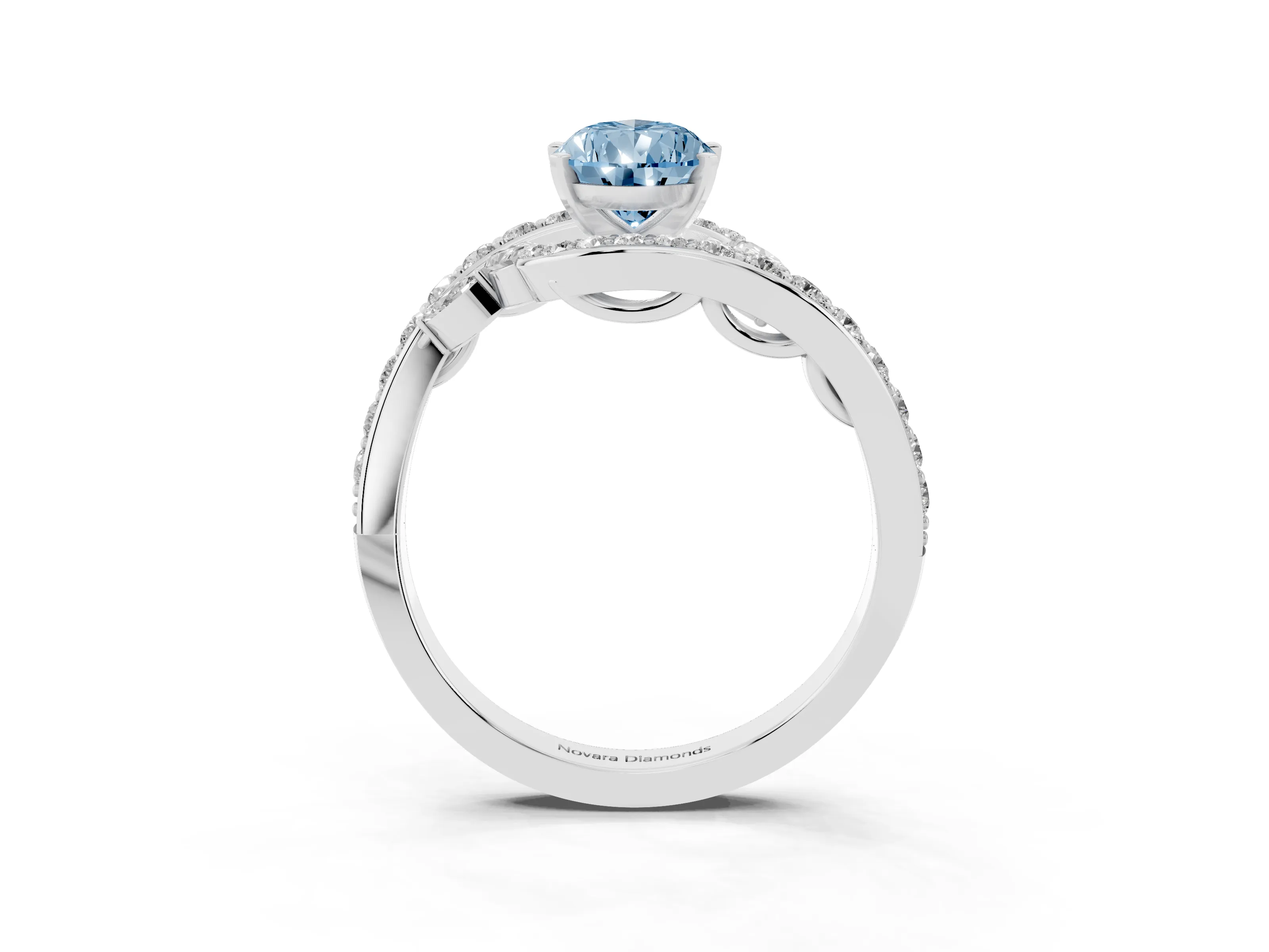 Fancy Blue Pear Cut Diamond Solitaire Ring Set in Platinum with Pavé Twist Band and Secure Prong Setting