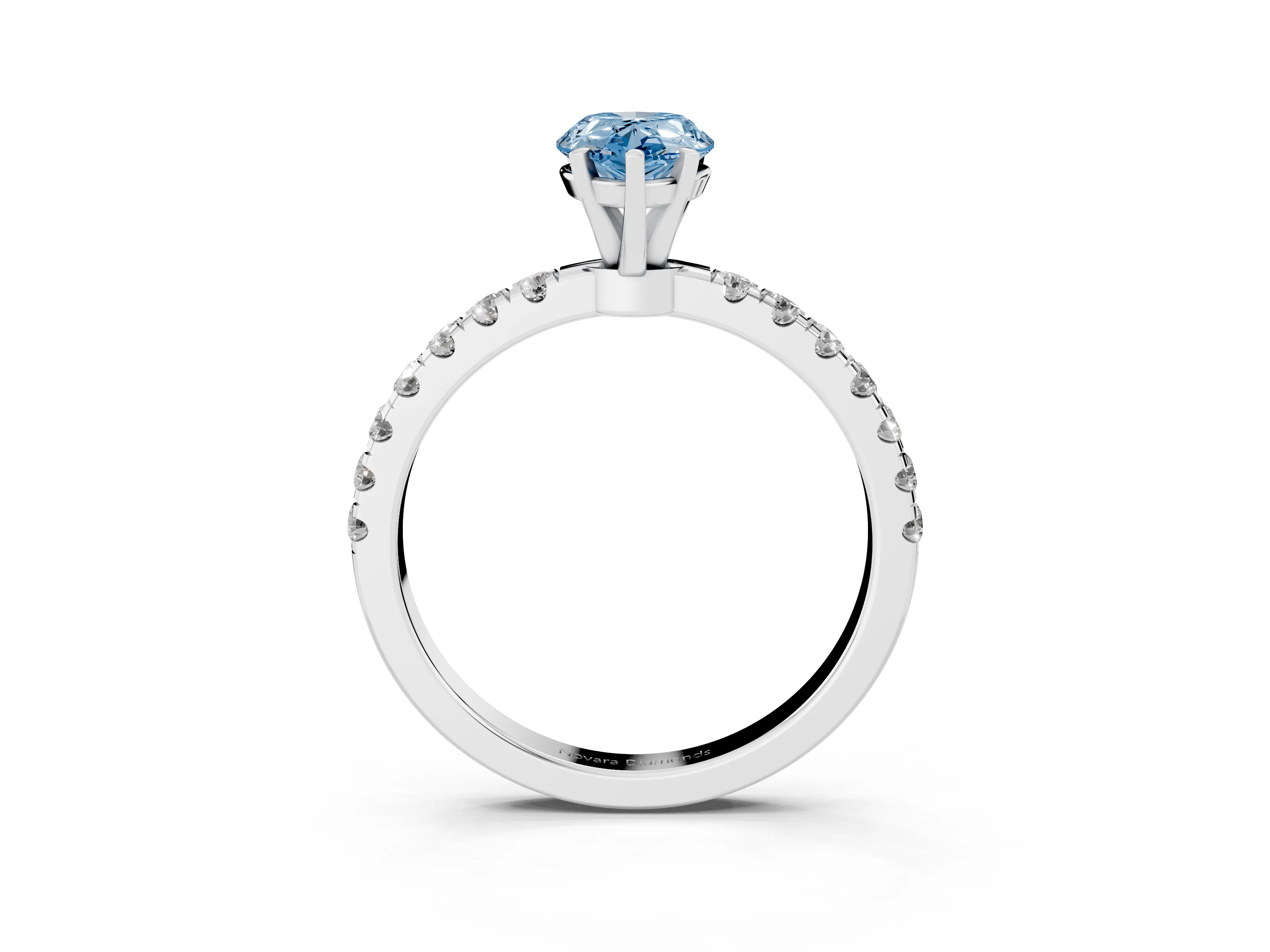Fancy Blue Pear Cut Diamond Solitaire Ring Set in White gold with Pavé Accents and Prong Setting