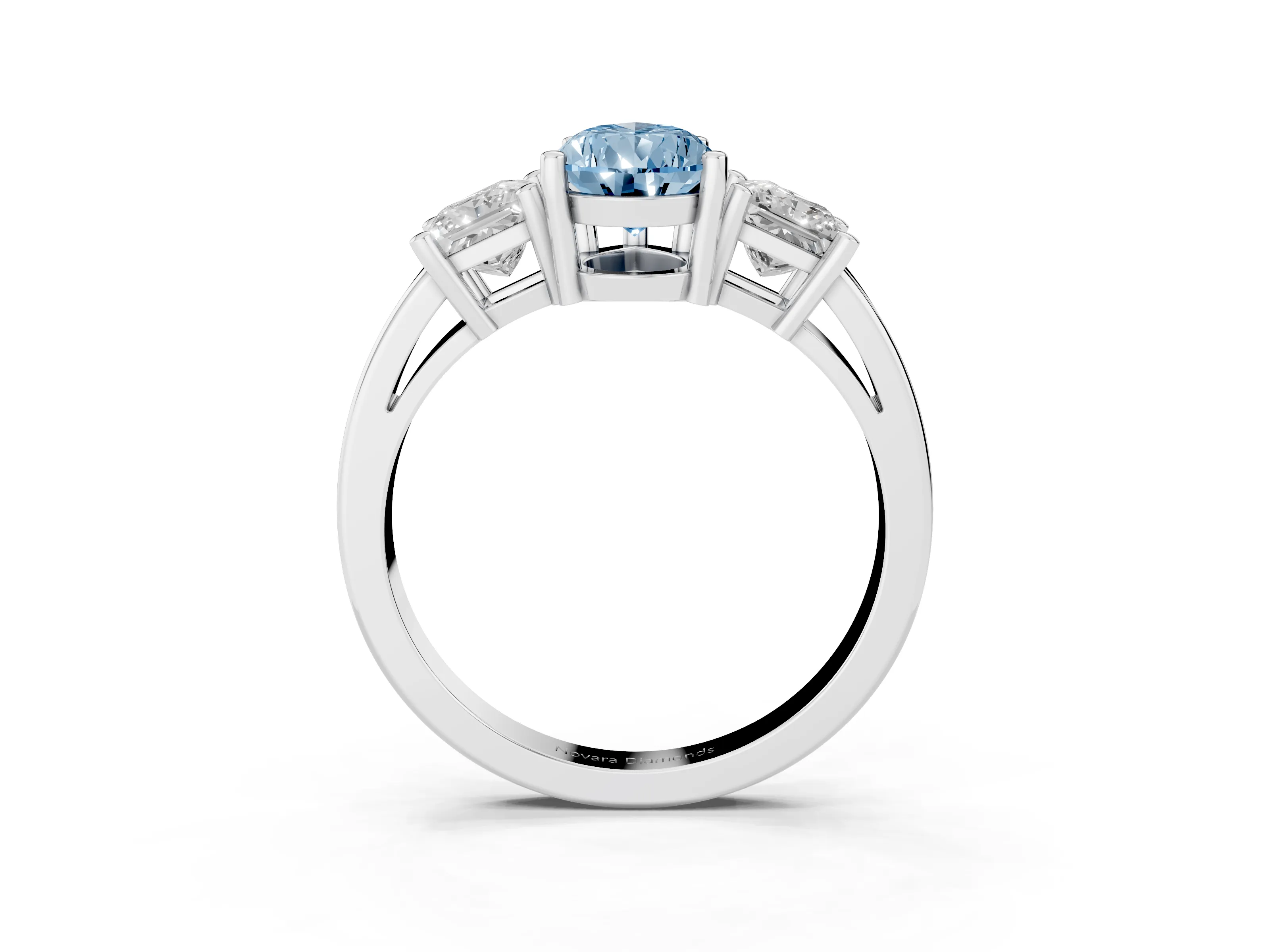 Fancy Blue Three-Stone Pear Cut Diamond Solitaire Ring Set in Platinum with Prong Setting