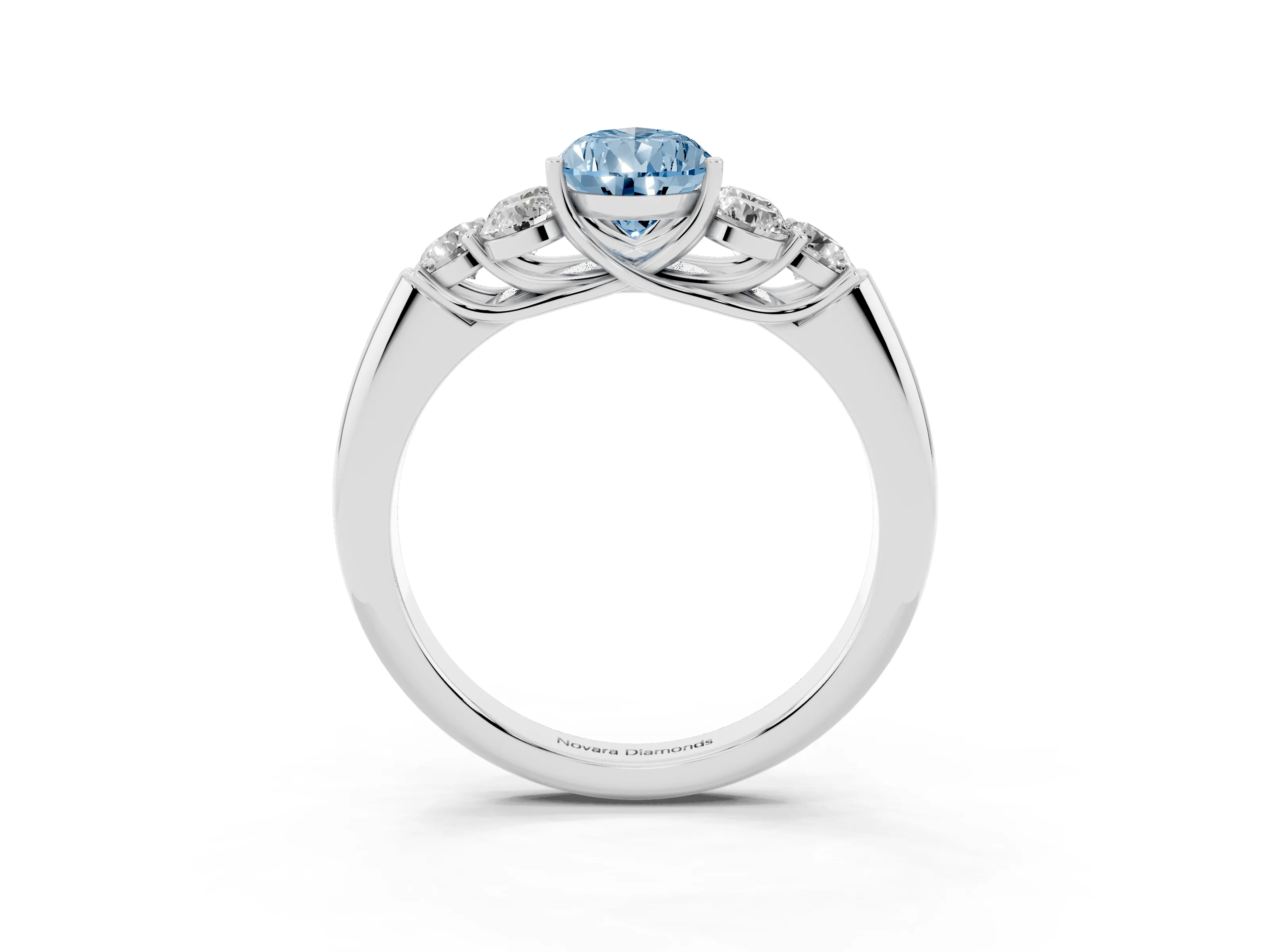 Fancy Blue Pear Cut Diamond Cluster Ring Set in Platinum with Round Accent Stones and Prong Setting on a Plain Band