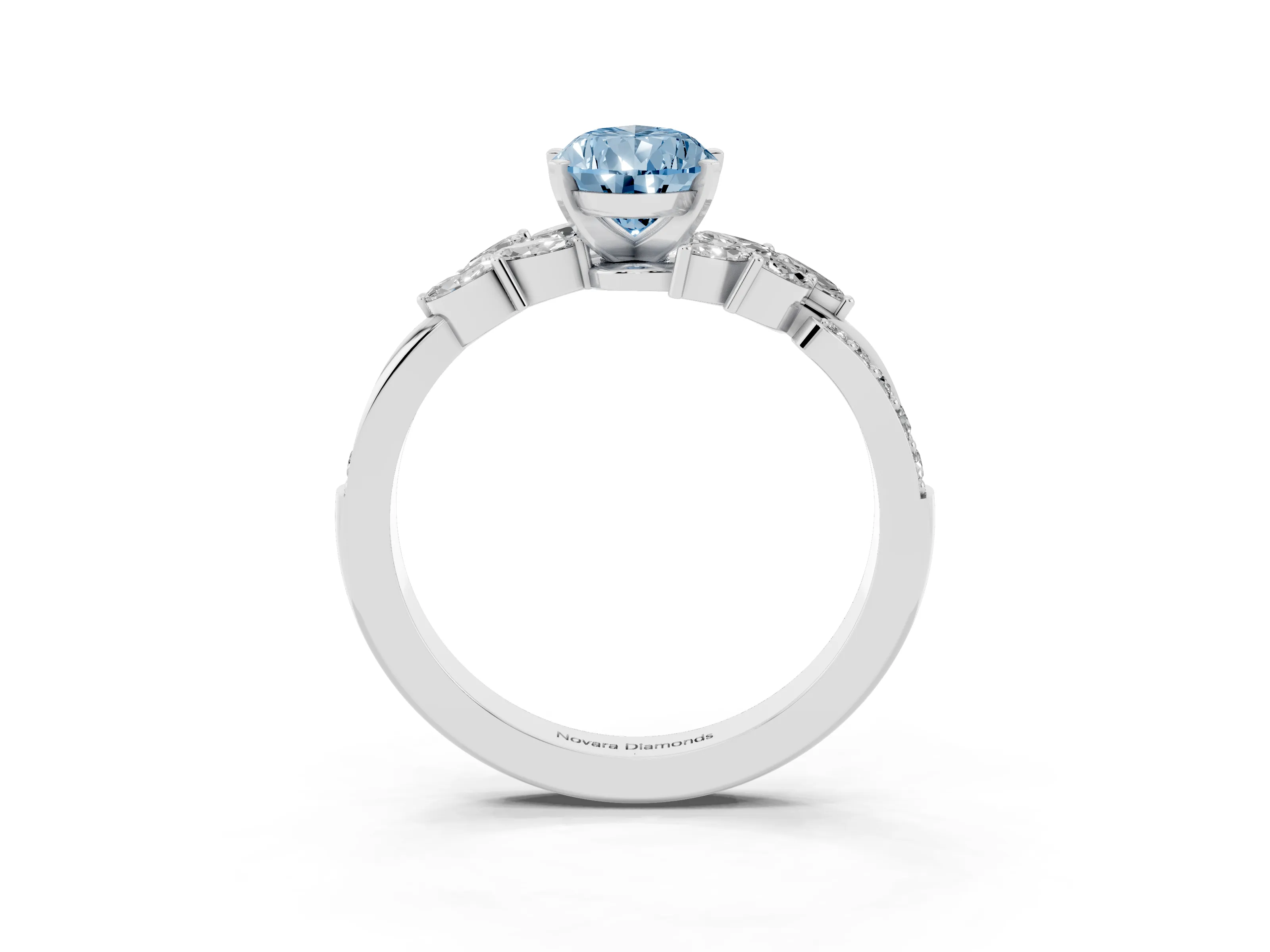 Fancy Blue Pear Cut Diamond Solitaire Ring Set in White gold with Marquise Twist Band and Prong Setting