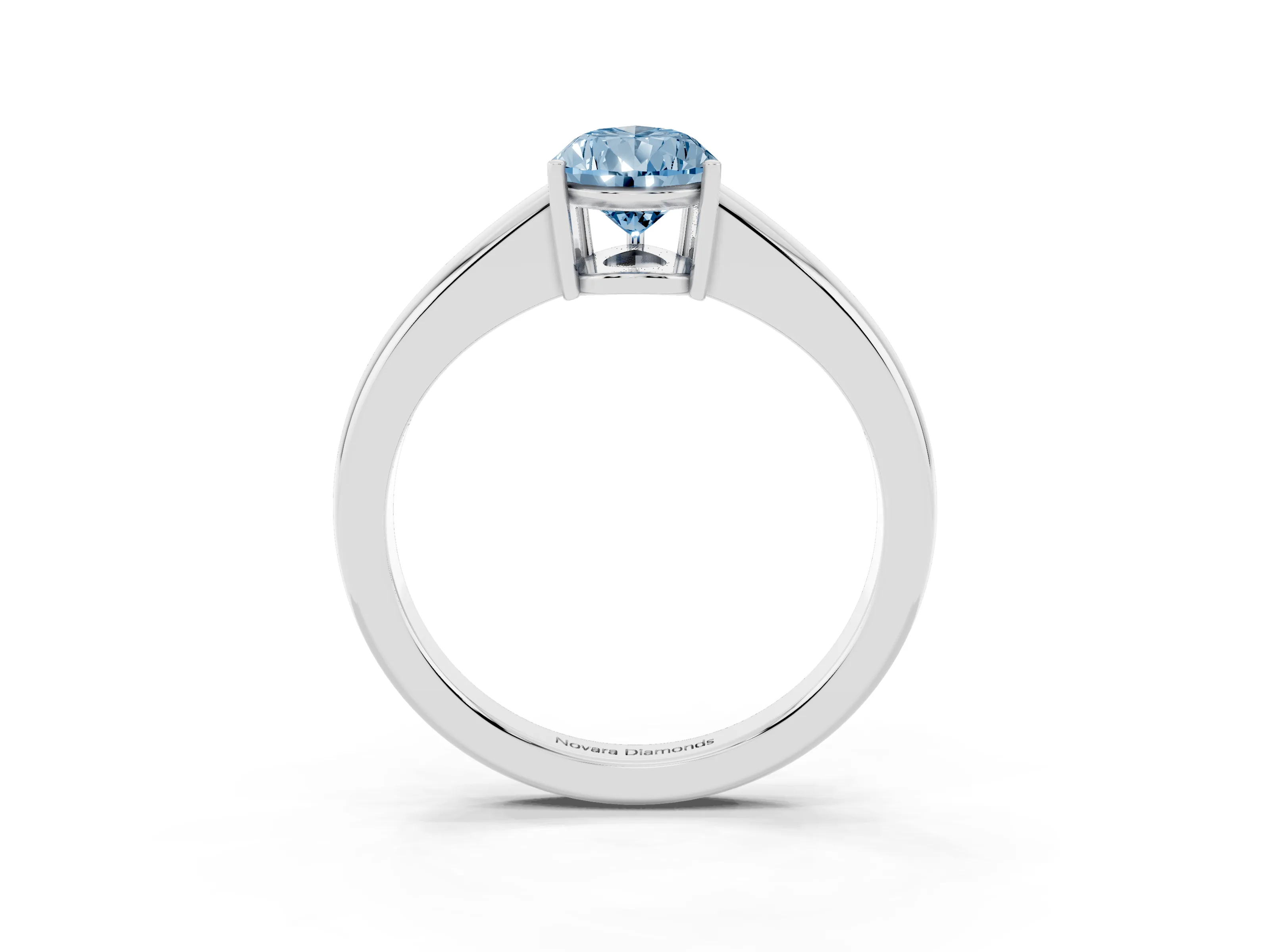 Fancy Blue Pear Cut Diamond Solitaire Ring Set in White gold with Tapered Band and Prong Setting