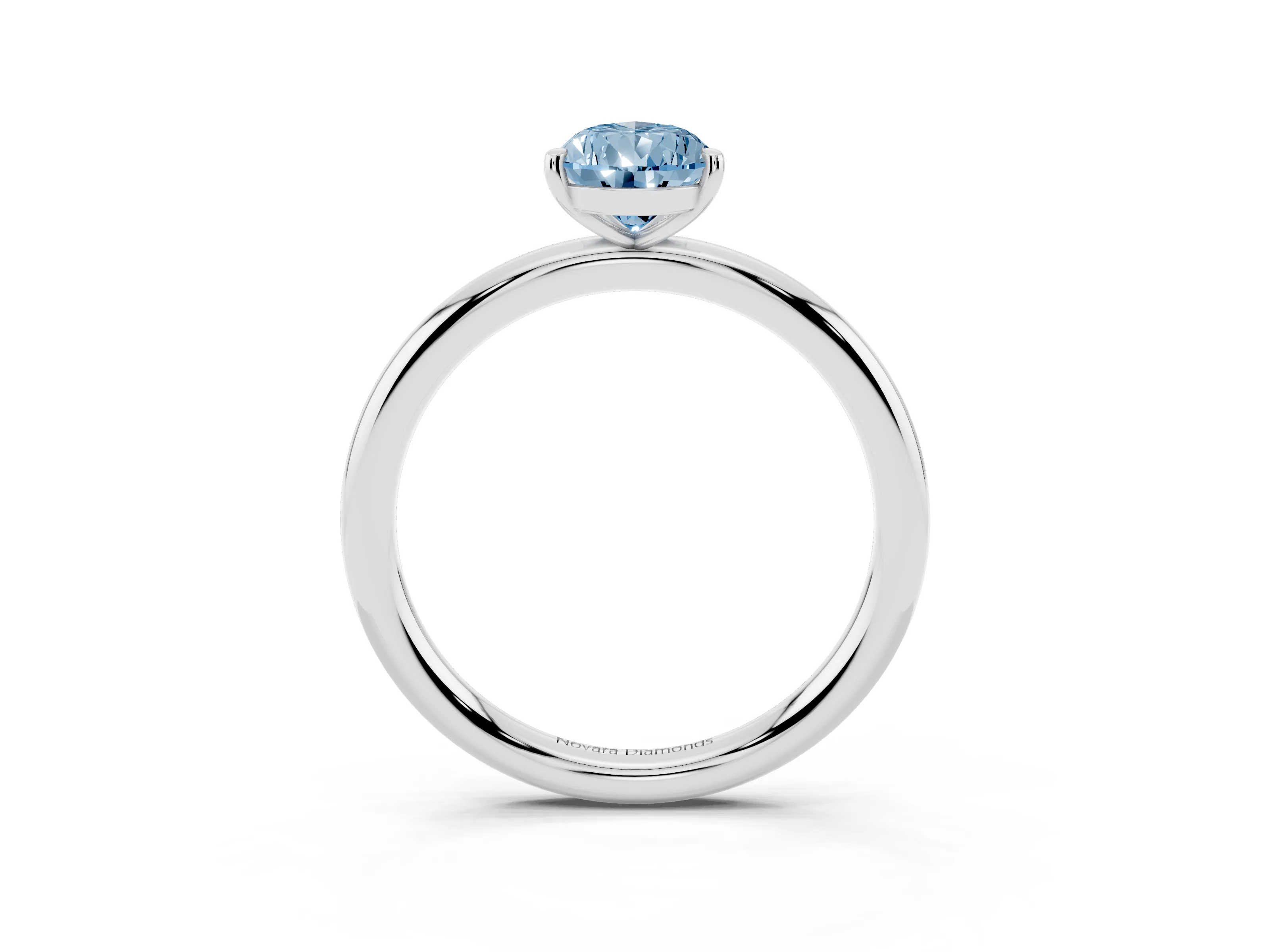 Fancy Blue Pear Cut Diamond Solitaire Ring Set in White gold with Prong Setting on a Polished Plain Band