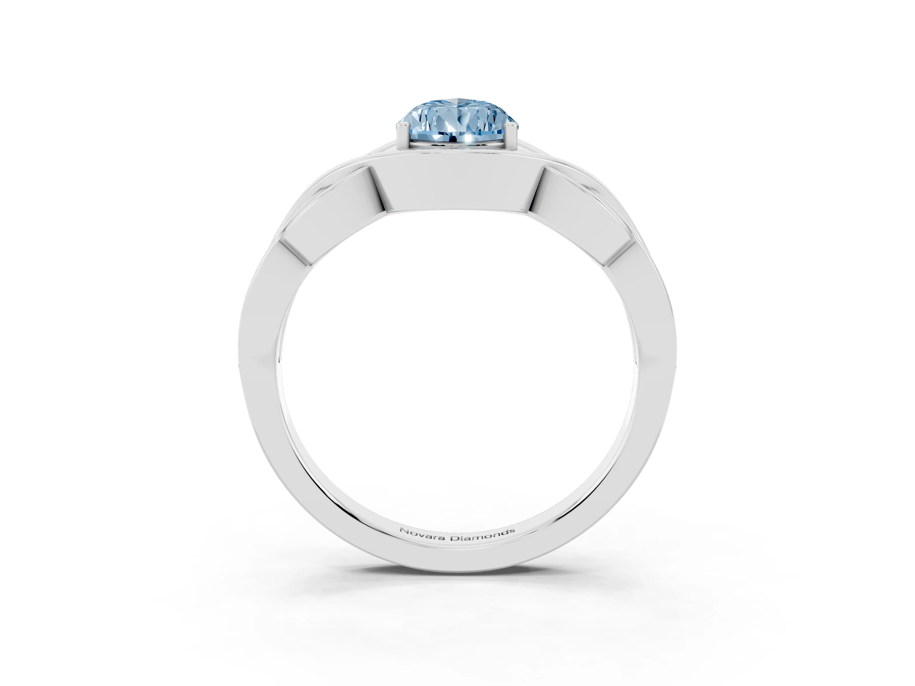 Fancy Blue Pear Cut Diamond Solitaire Ring Set in Platinum with Intertwined Band