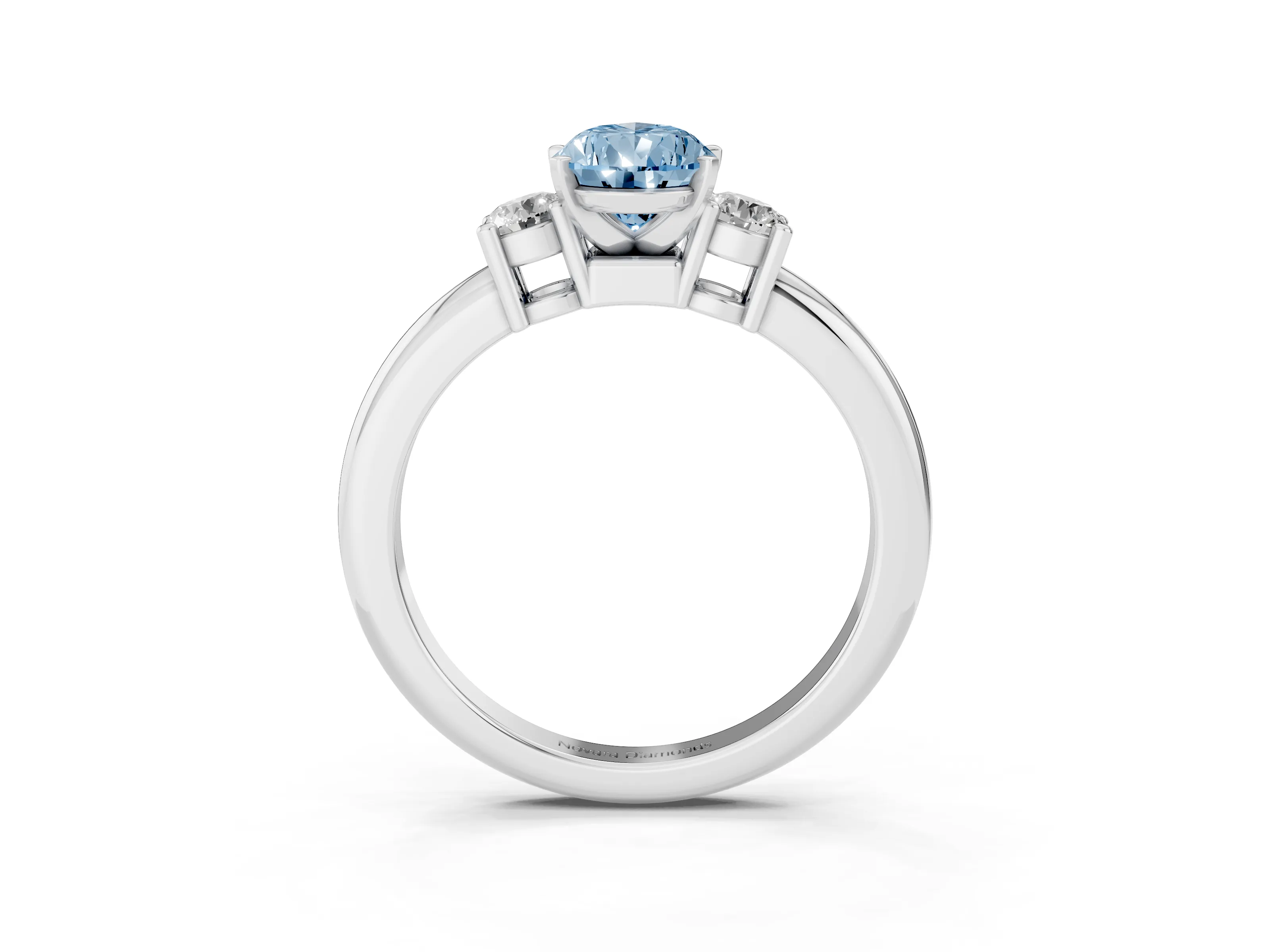 Fancy Blue Three-Stone Pear Cut Diamond Ring Set in Platinum with Prong Setting and Plain Band