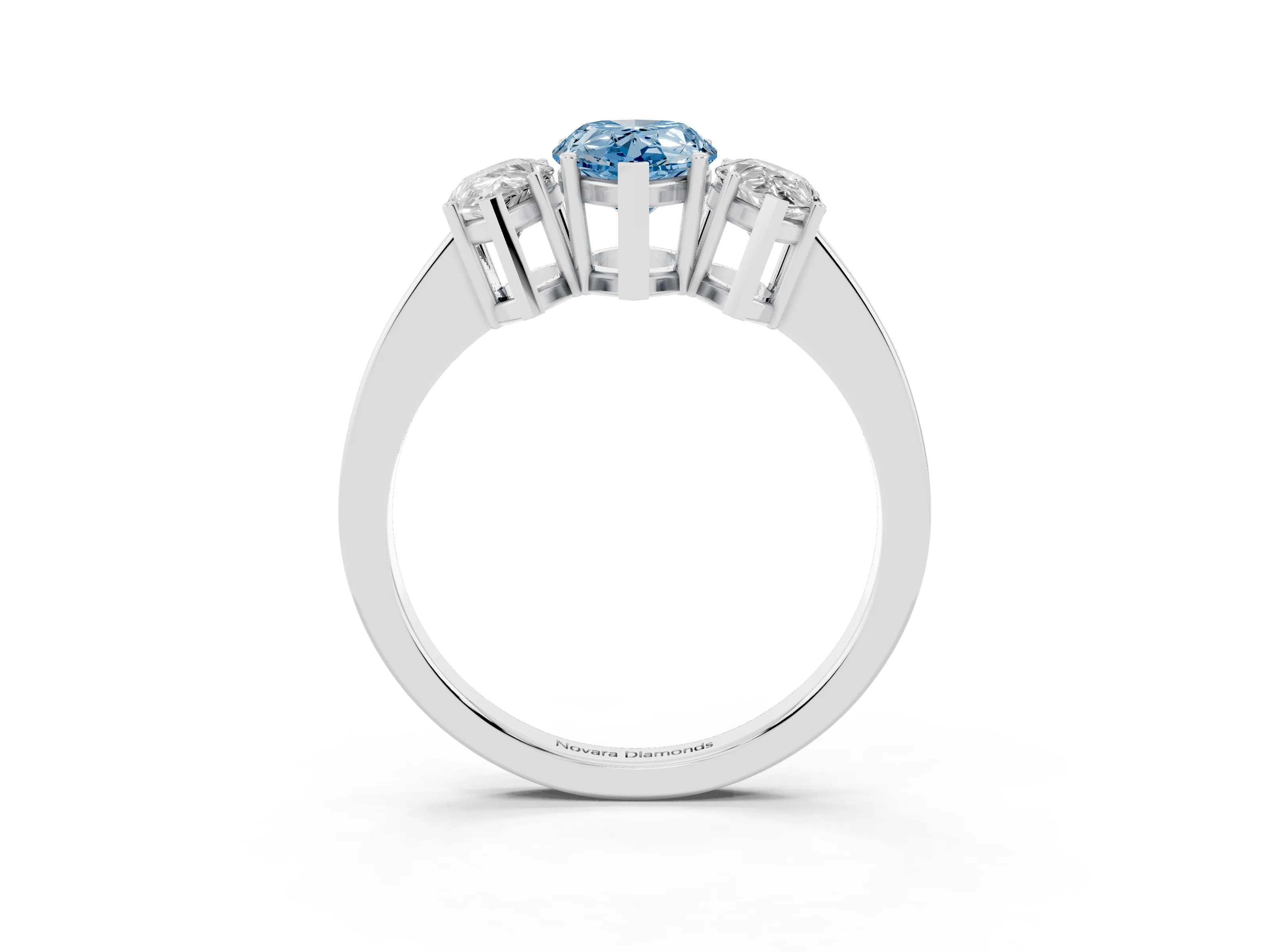 Fancy Blue Pear Cut Diamond Three-Stone Engagement Ring Set in Platinum with Flat Band