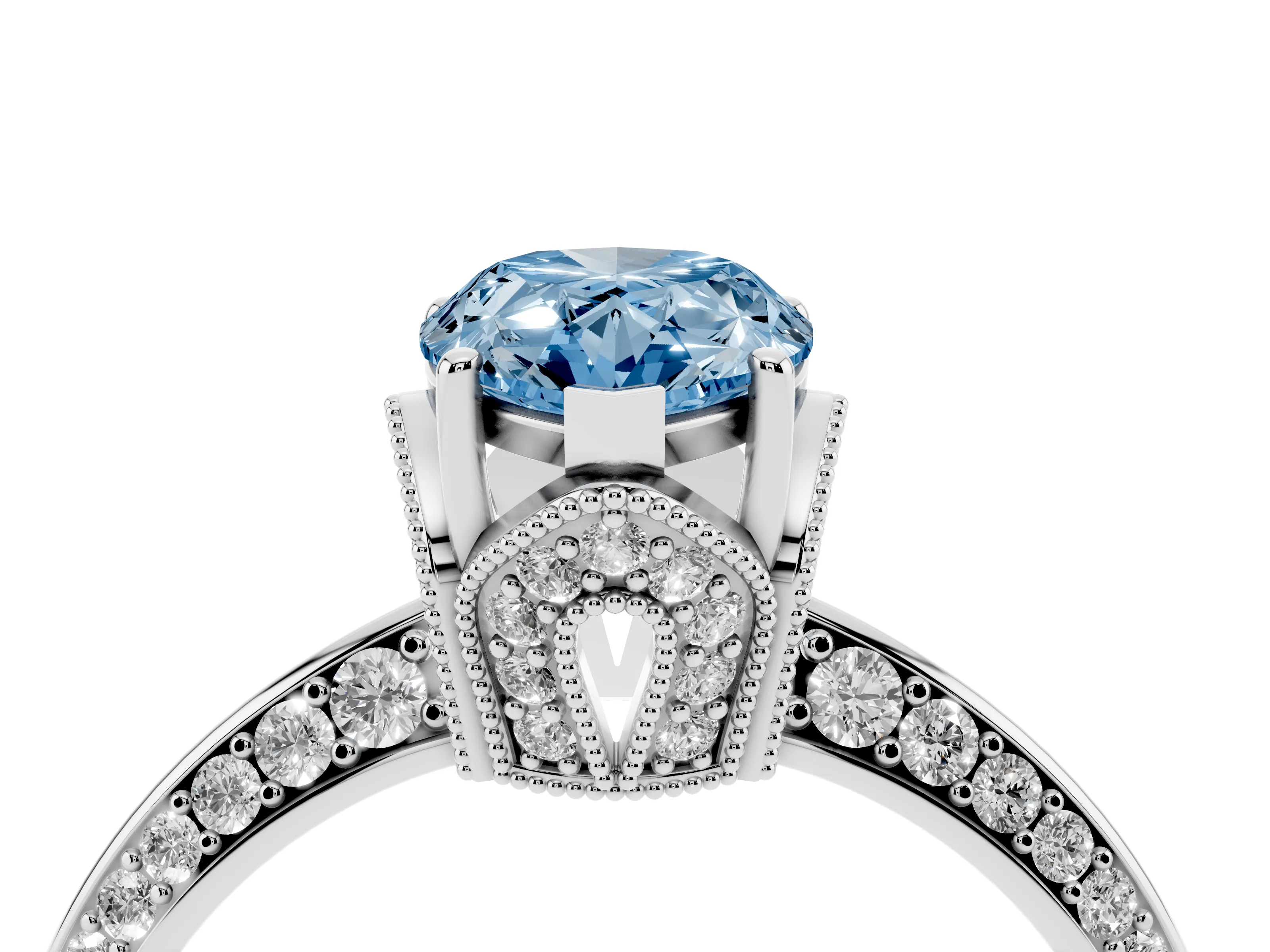 Fancy Blue Pear Cut Diamond Solitaire Engagement Ring Set in Silver with Pavé Split Shank and Prong Setting