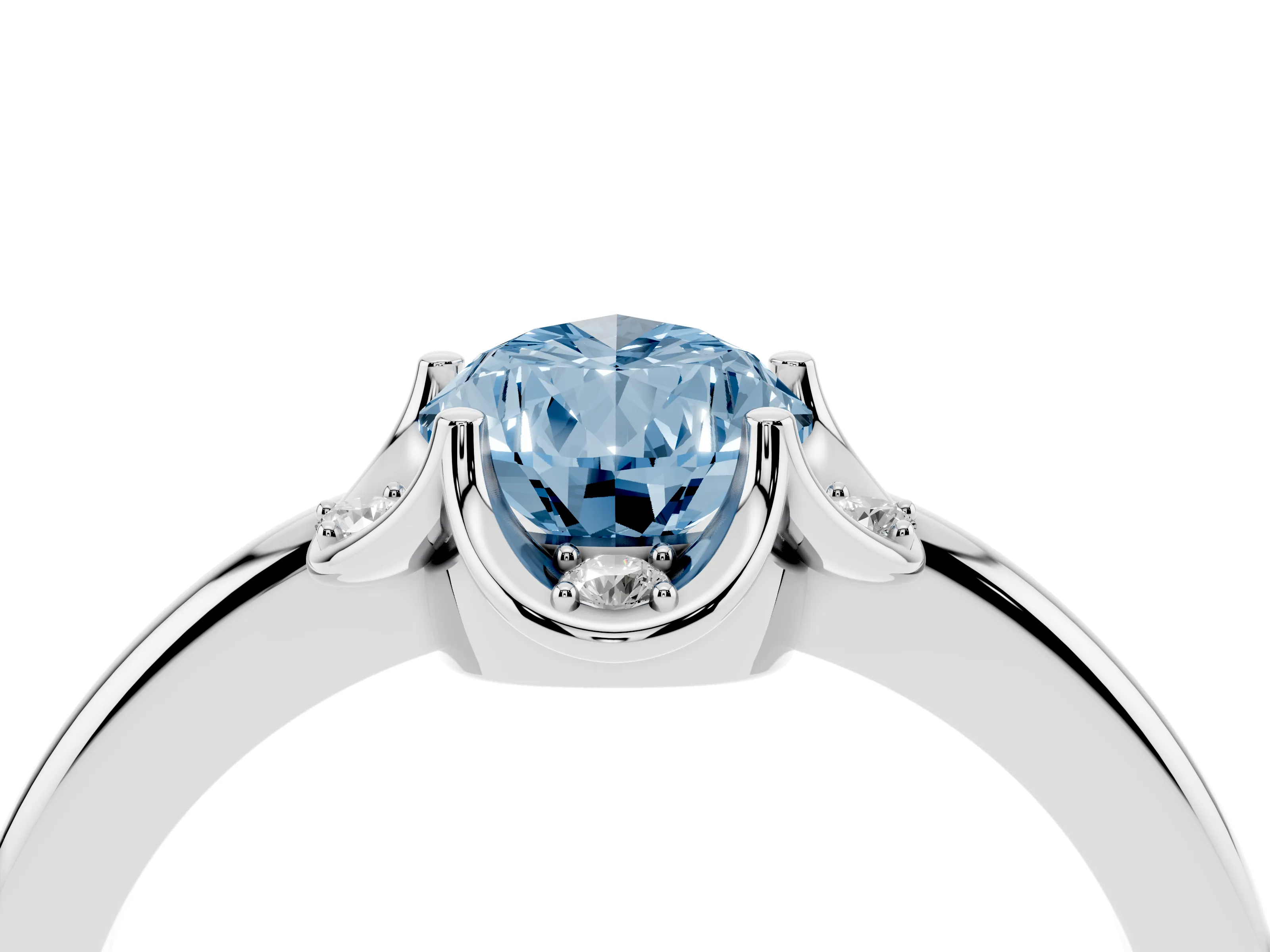 Fancy Blue Pear Cut Diamond Round Cluster Halo Ring Set in Silver with Solitaire Band and Prong Setting