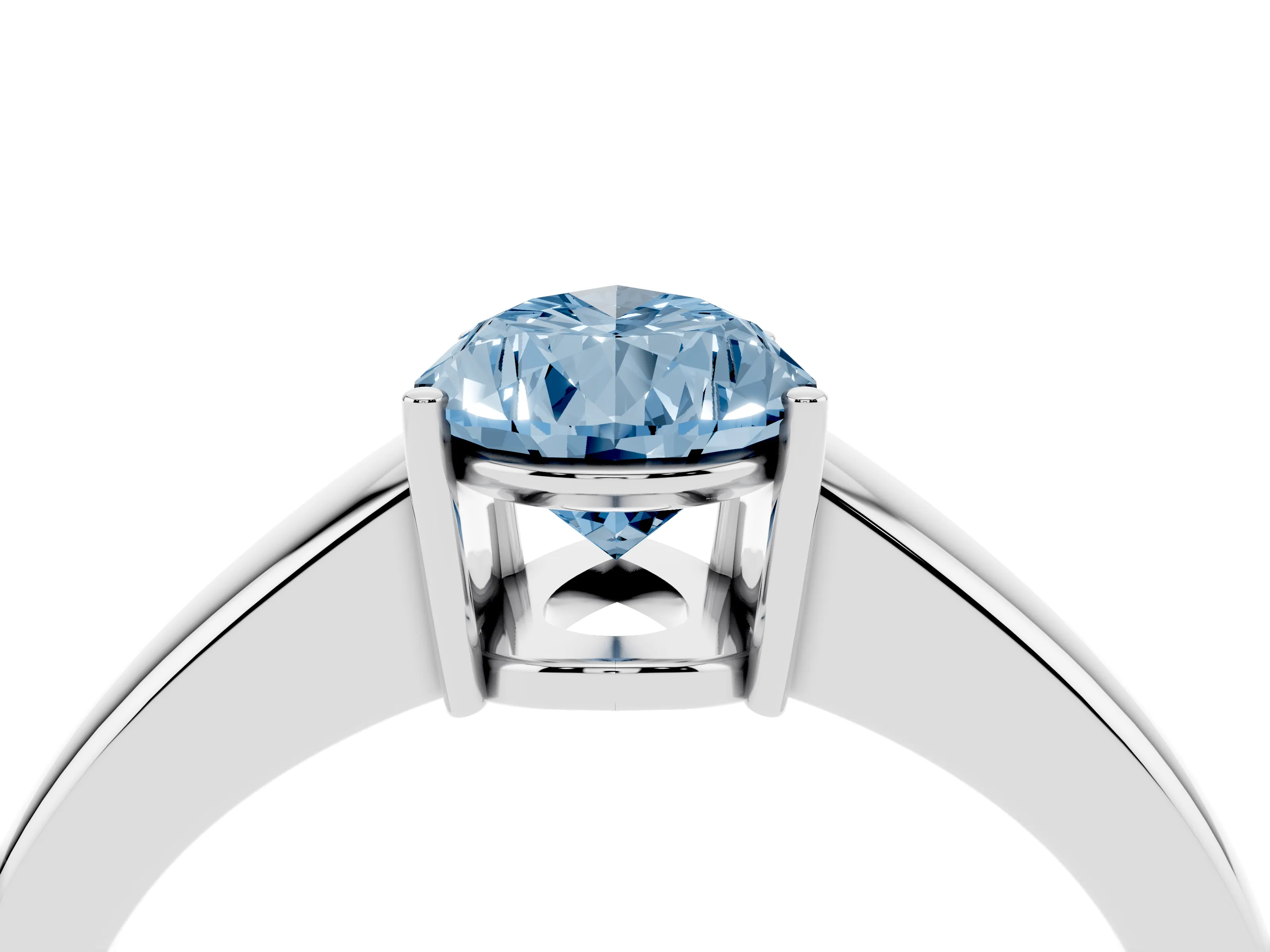 Fancy Blue Pear Cut Diamond Solitaire Ring Set in White gold with Tapered Band and Prong Setting