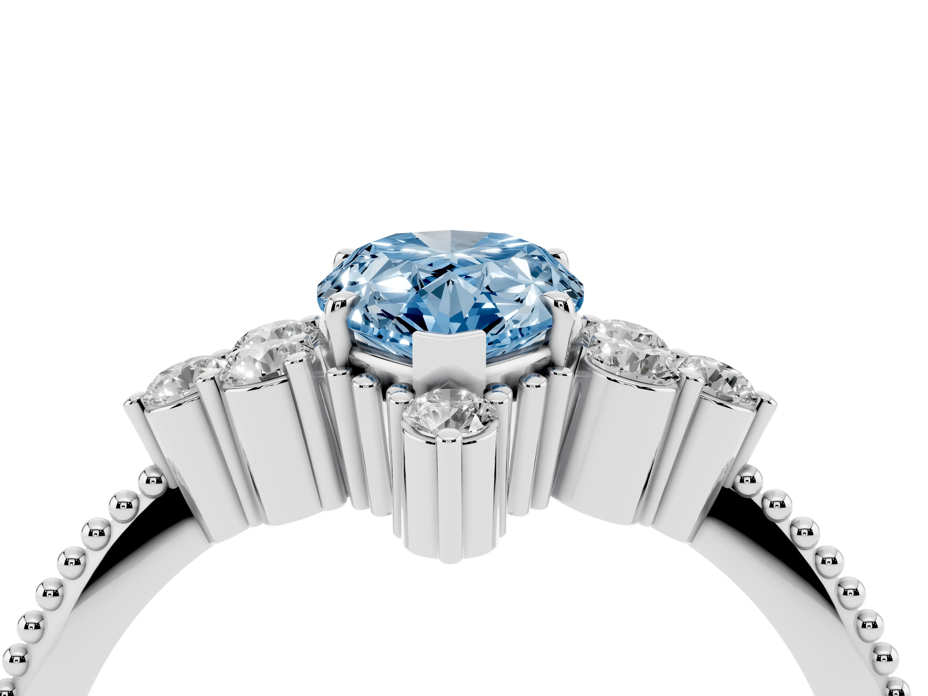 Fancy Blue Pear Cut Diamond Cluster Ring Set in Platinum with Beaded Band