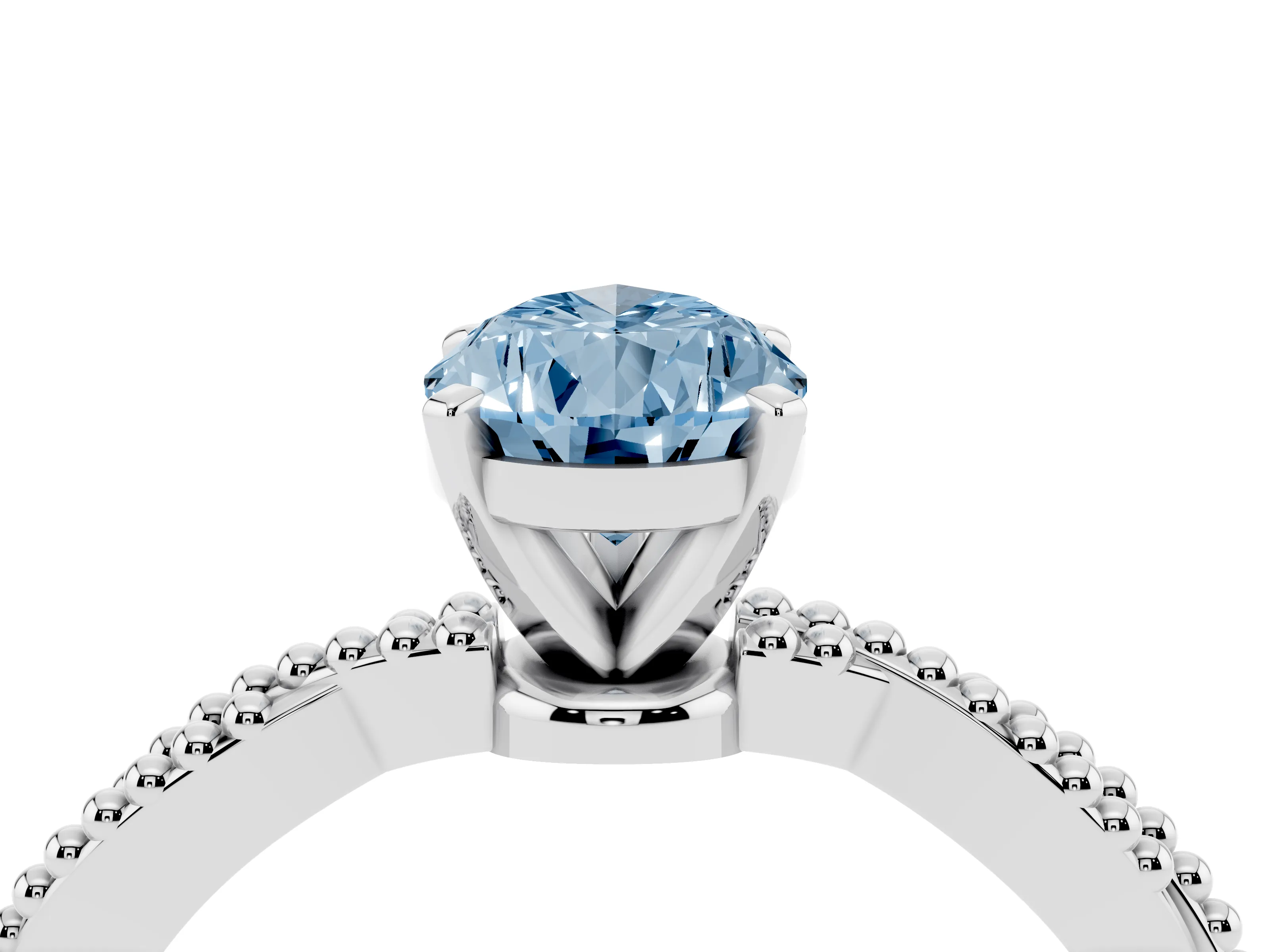 Fancy Blue Pear Cut Diamond Solitaire Ring Set in Platinum with Twisted Band and Bead Prong Setting