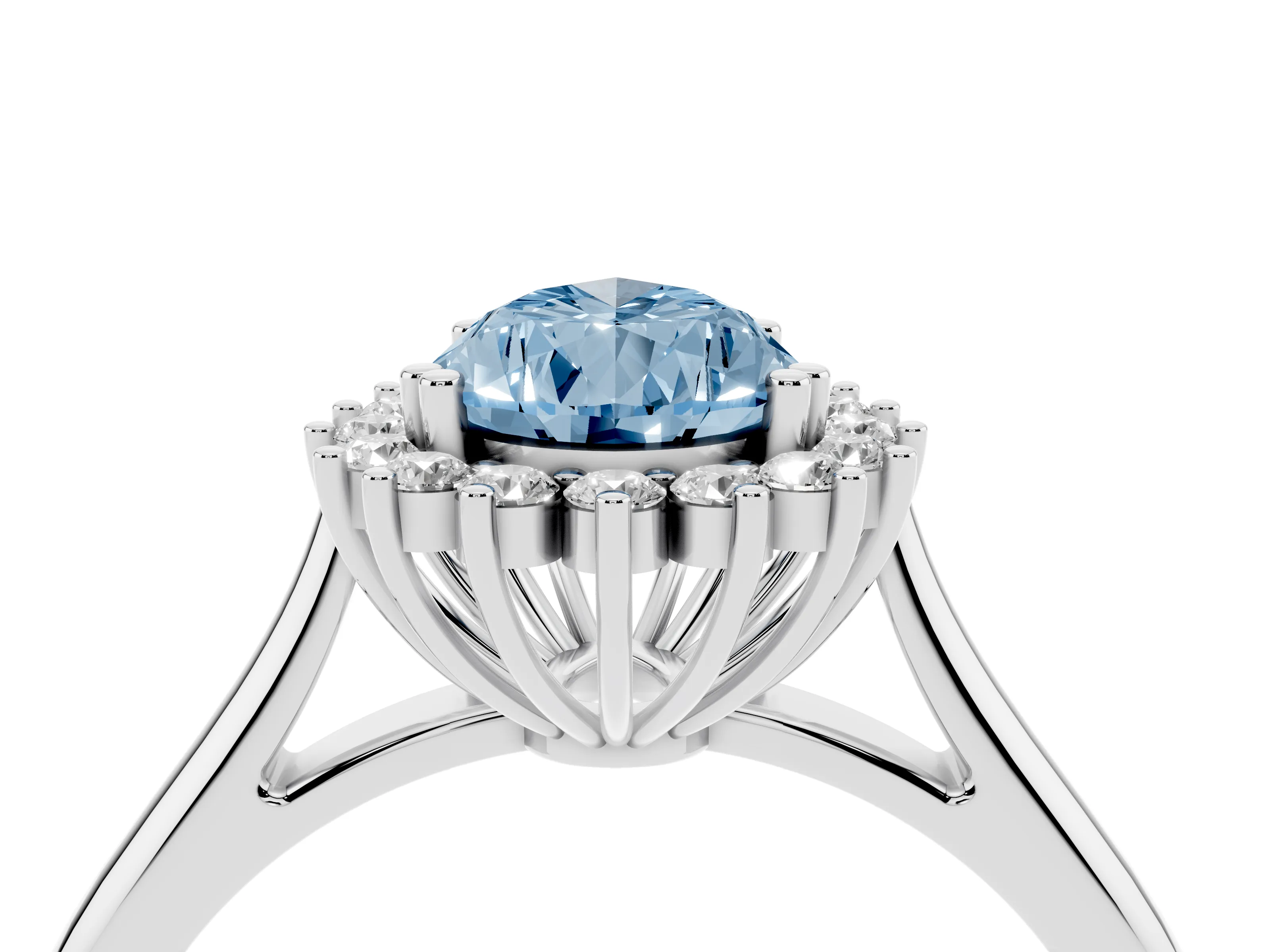 Fancy Blue Pear Cut Diamond Halo Ring Set in White gold with Plain Solitaire Band and Prong Setting