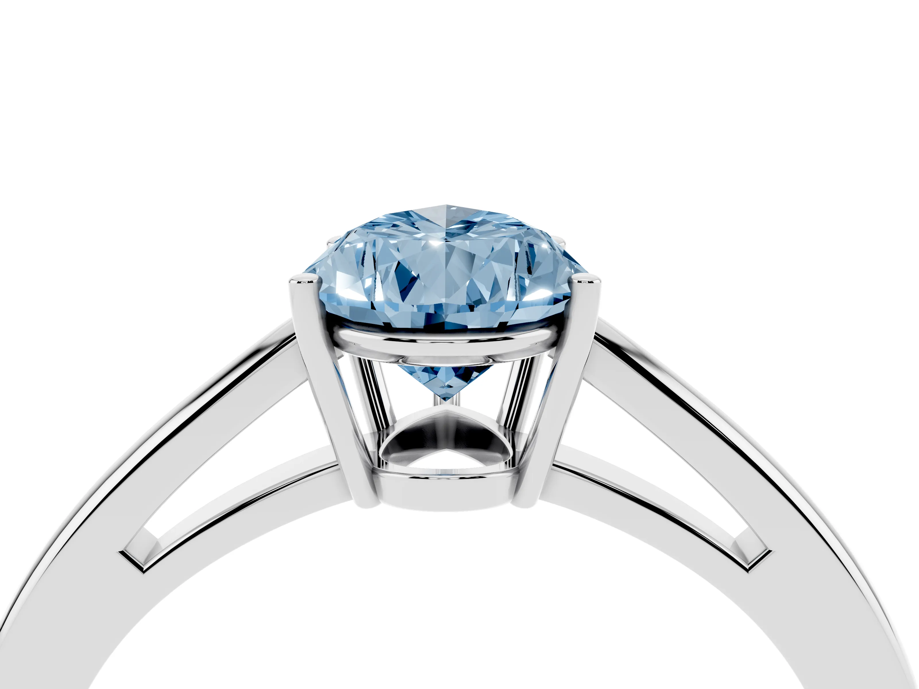 Fancy Blue Pear Cut Diamond Solitaire Ring Set in Silver with Split Shank and Prong Setting
