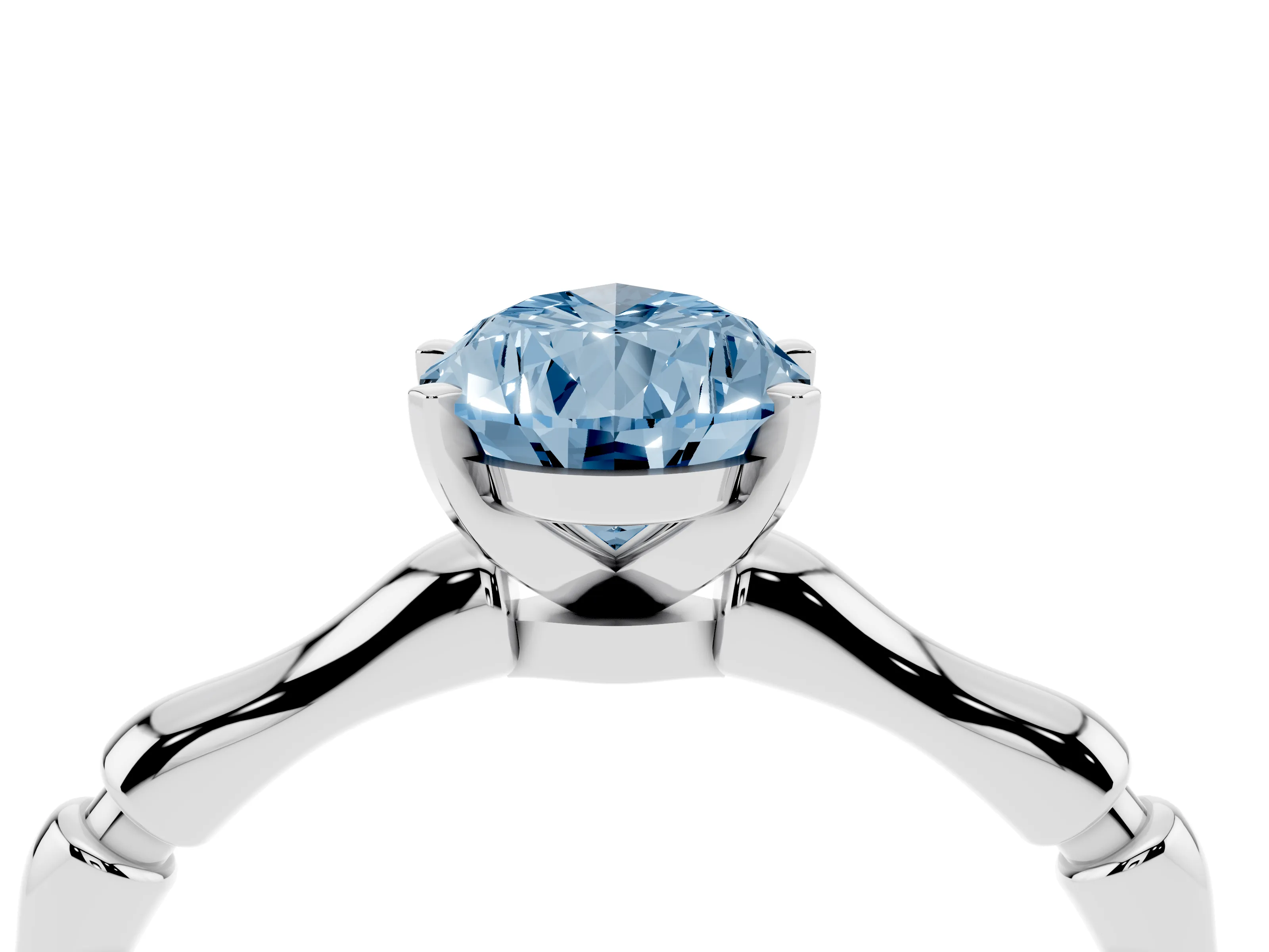 Fancy Blue Pear Cut Diamond Solitaire Ring Set in Platinum with Bamboo Band and Prong Setting
