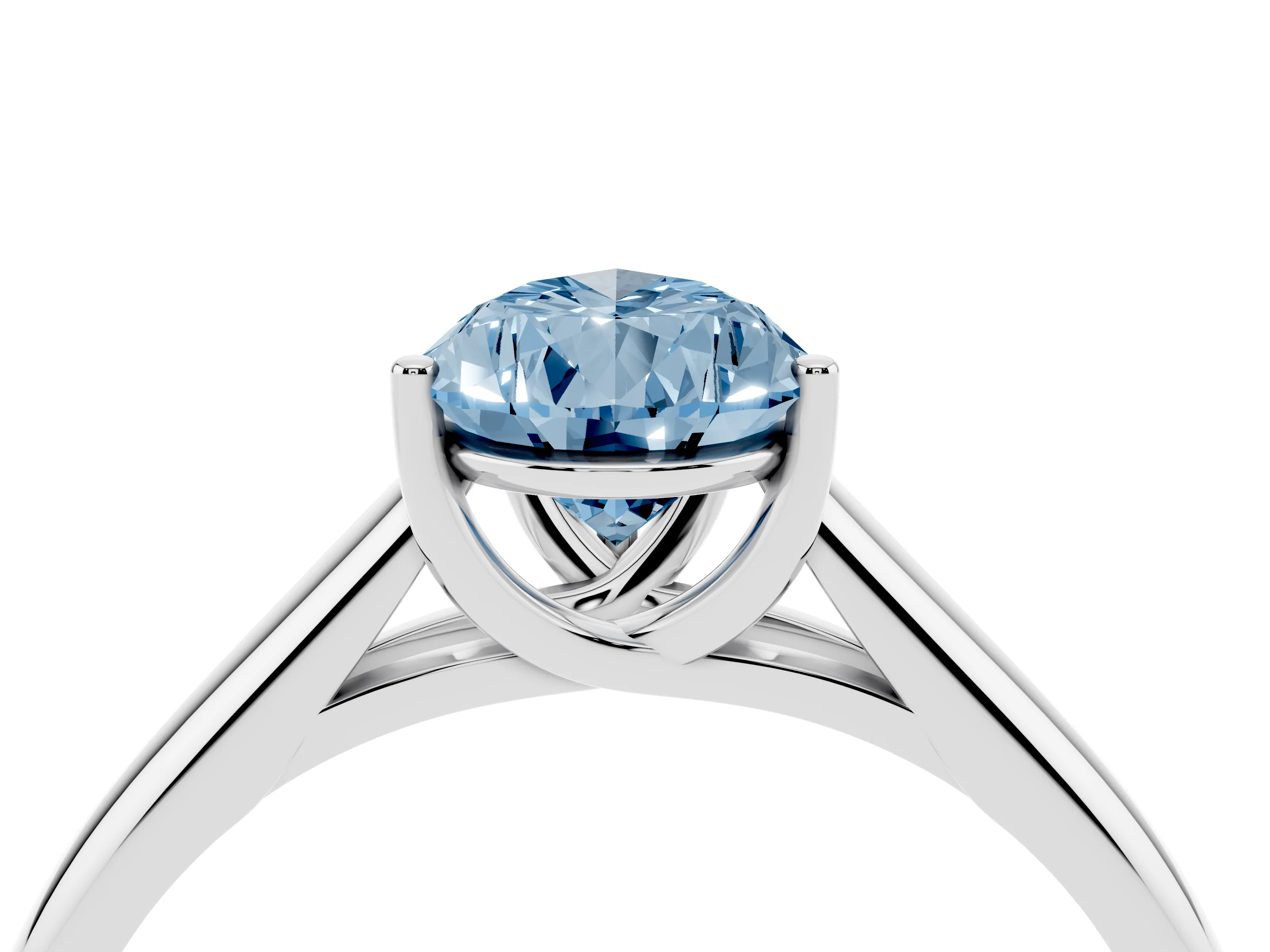 Fancy Blue Pear Cut Diamond Solitaire Engagement Ring Set in Silver with Subtly Tapered Band and Prong Setting
