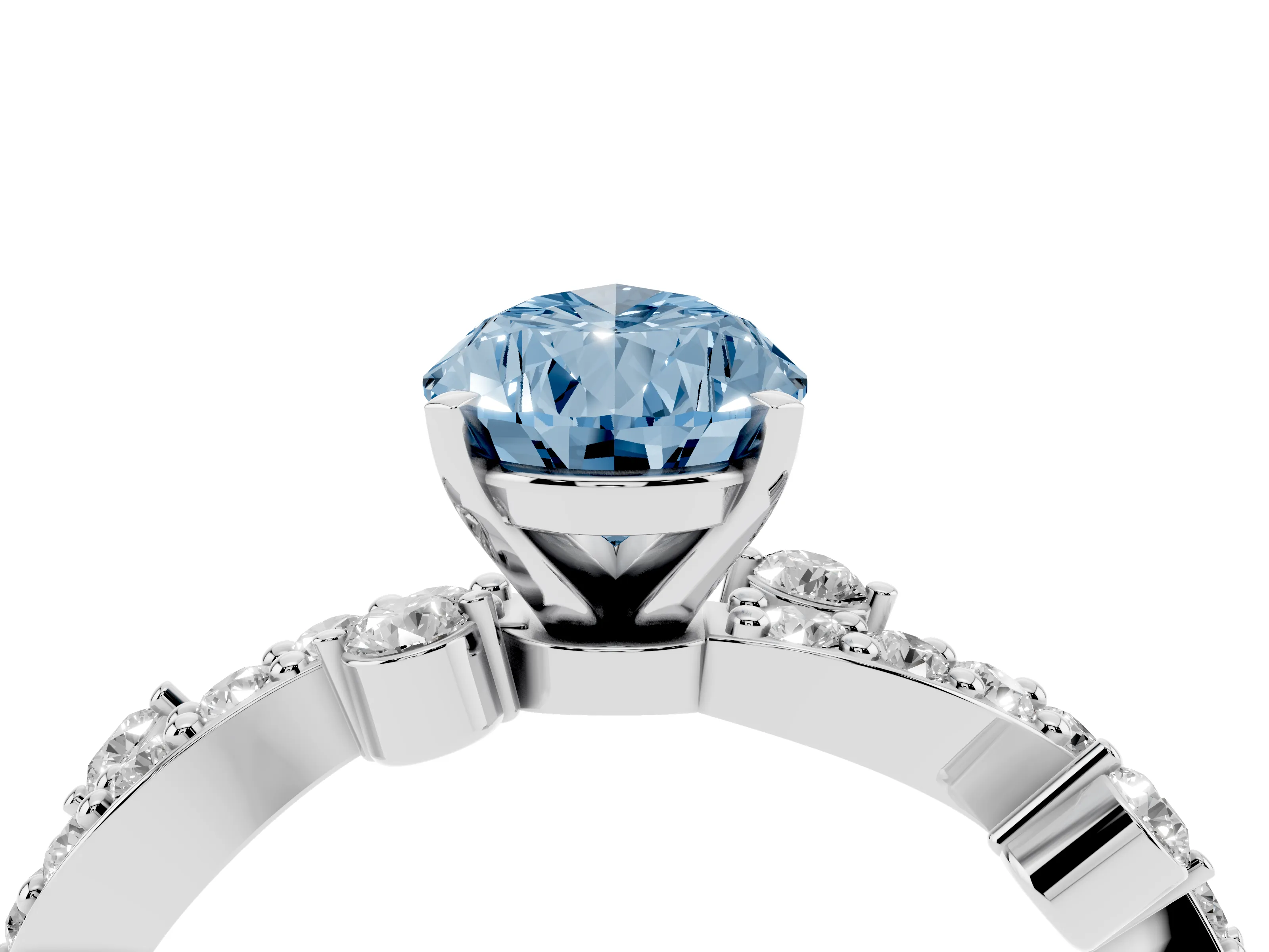 Fancy Blue Pear Cut Diamond Solitaire Twisted Band Set in Silver with Pavé Setting