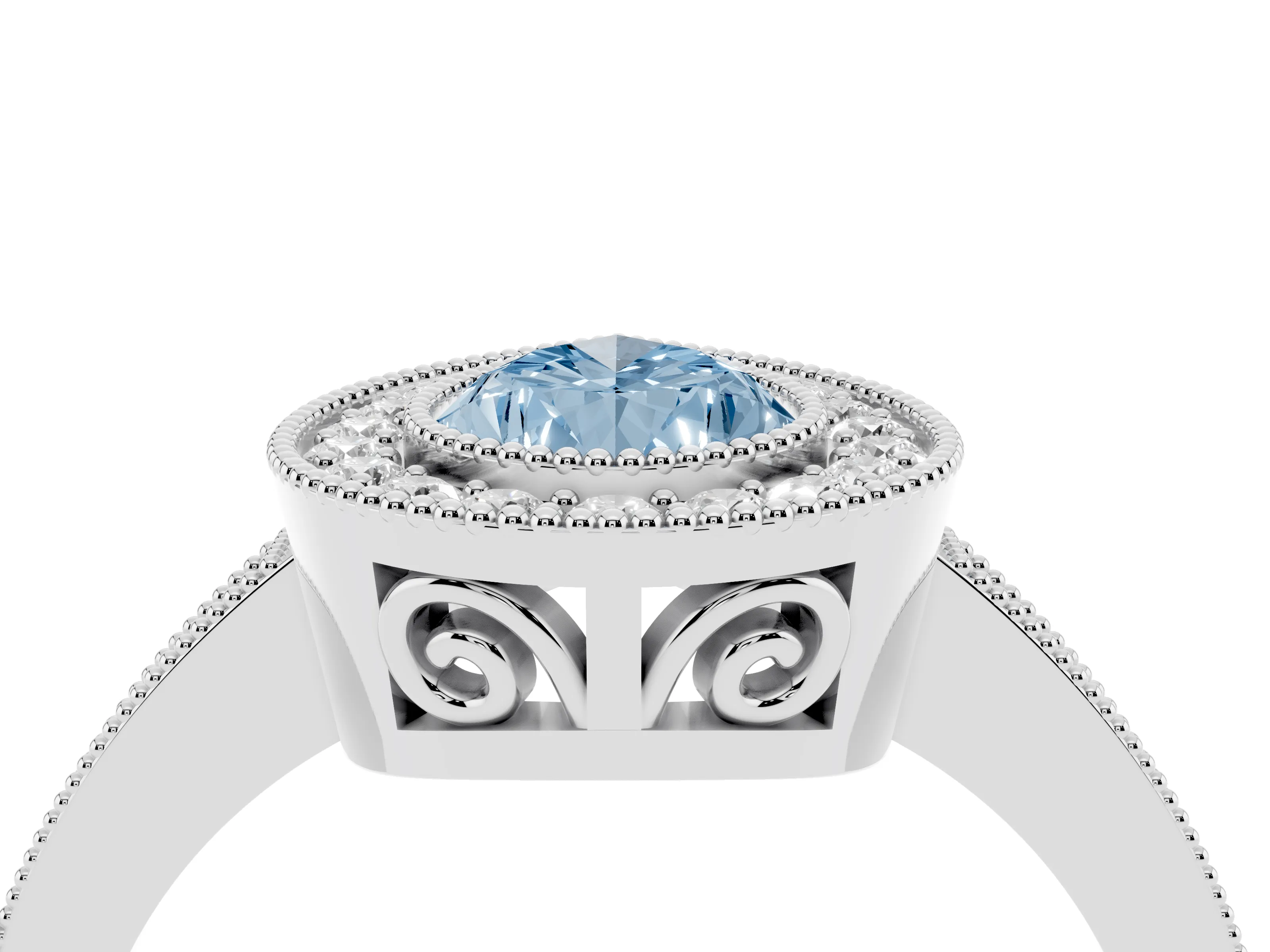 Fancy Blue Pear Cut Diamond Round Halo Ring Set in White gold with Pavé Band