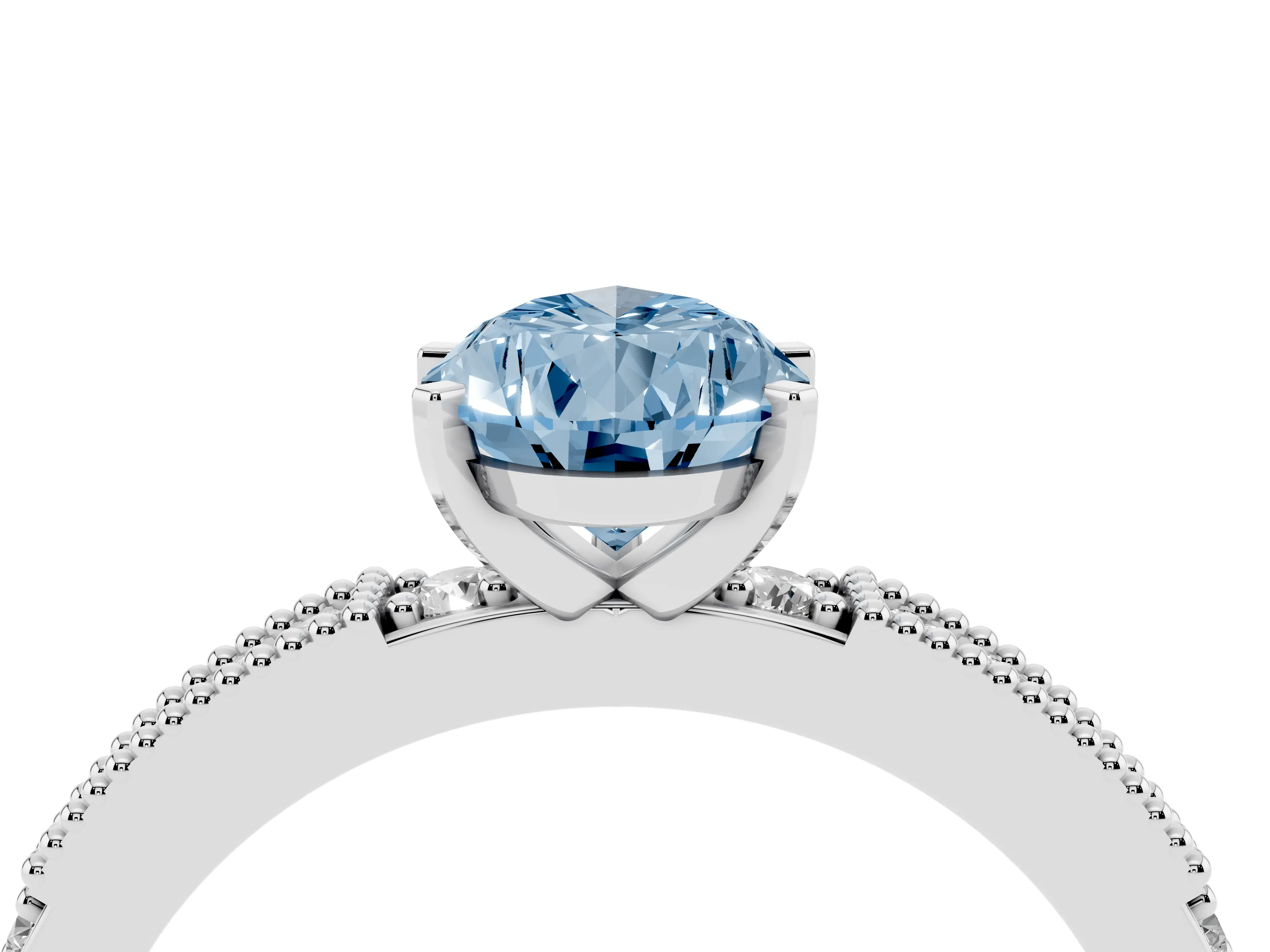 Fancy Blue Pear Cut Diamond Solitaire Ring Set in Silver with Slim Pavé Band and Prong Setting