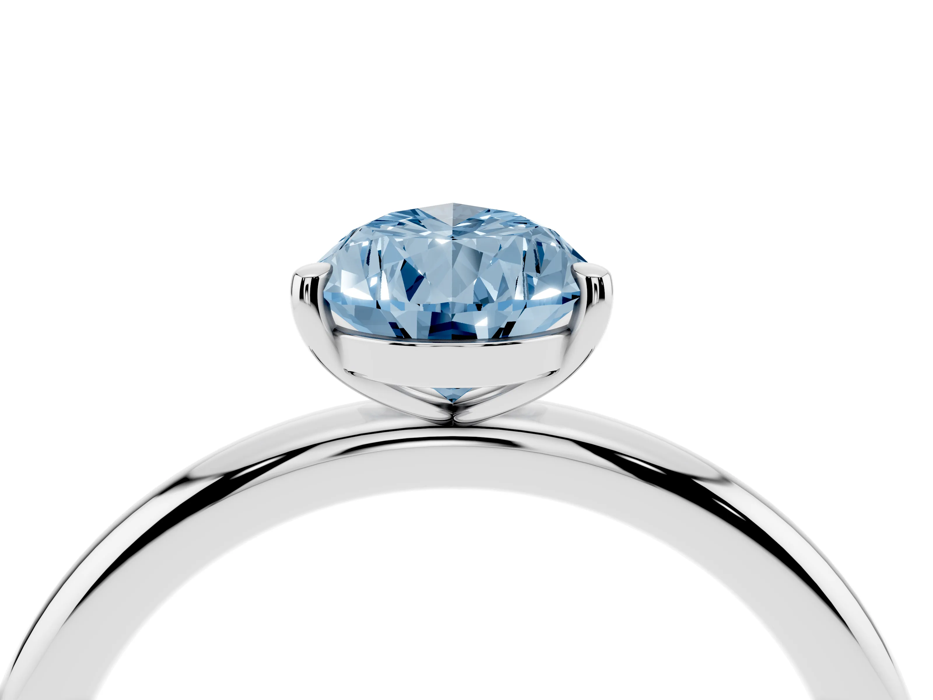 Fancy Blue Pear Cut Diamond Solitaire Ring Set in White gold with Prong Setting on a Polished Plain Band